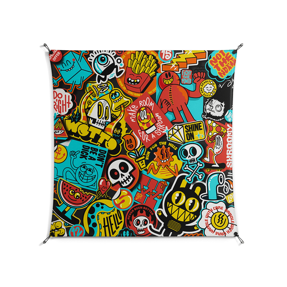 All The Stickers - Work On Wall - Craig Watkins - Black - 140 x 140 cm