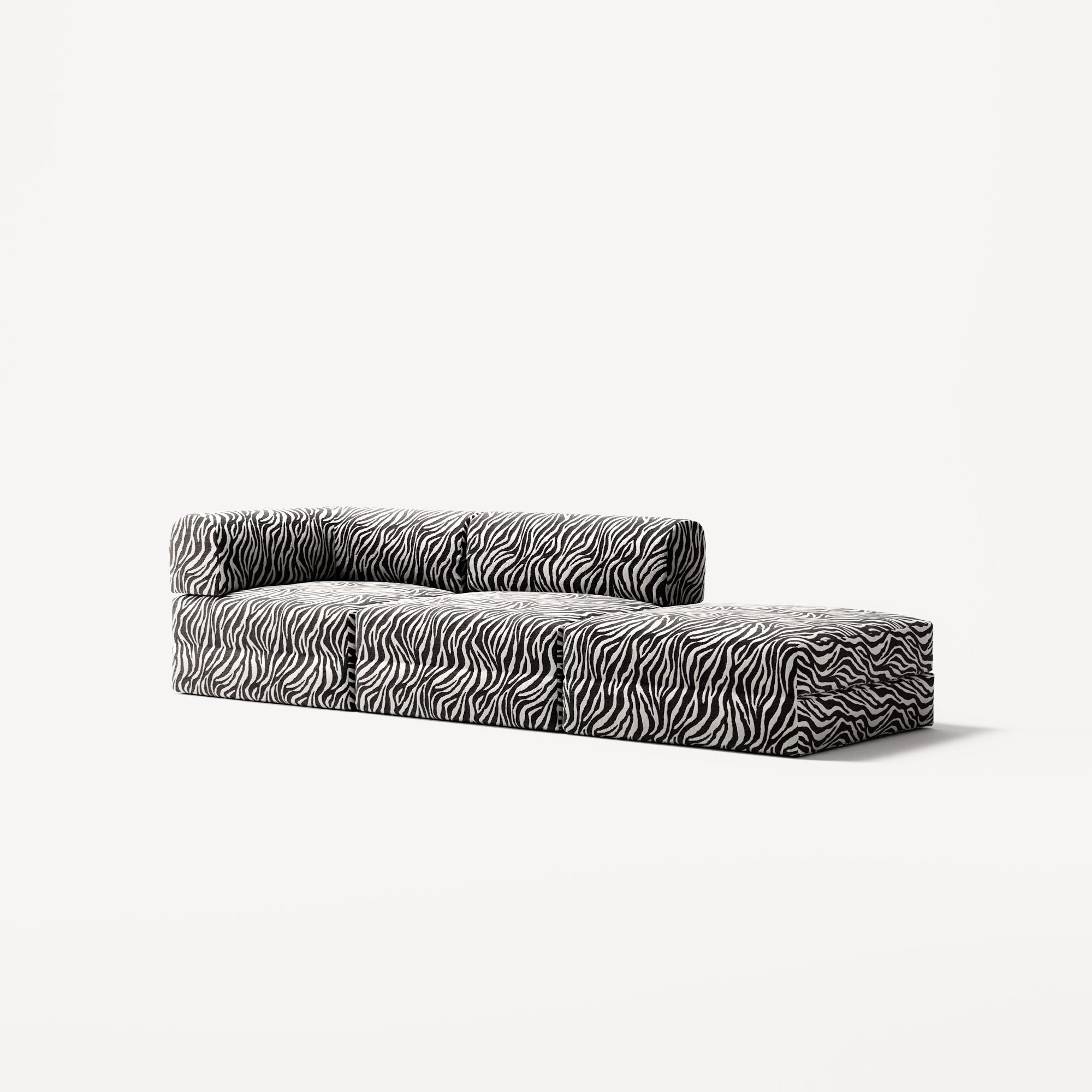LUNA - 2 Seat with open end - Right - Chenille Jacquard Zebra Black White