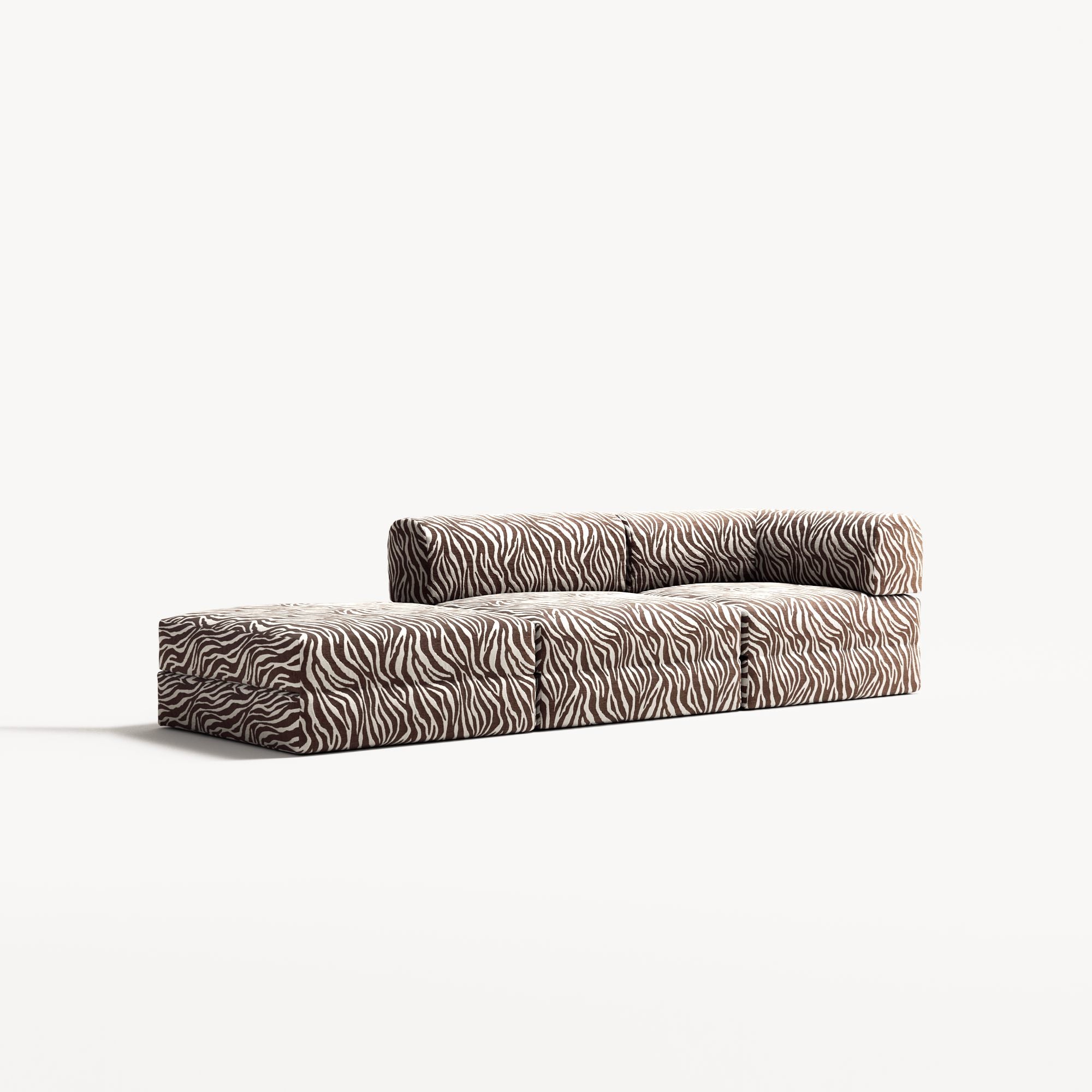 LUNA - 2 Seat with open end - Left - Chenille Jacquard Zebra Brown White