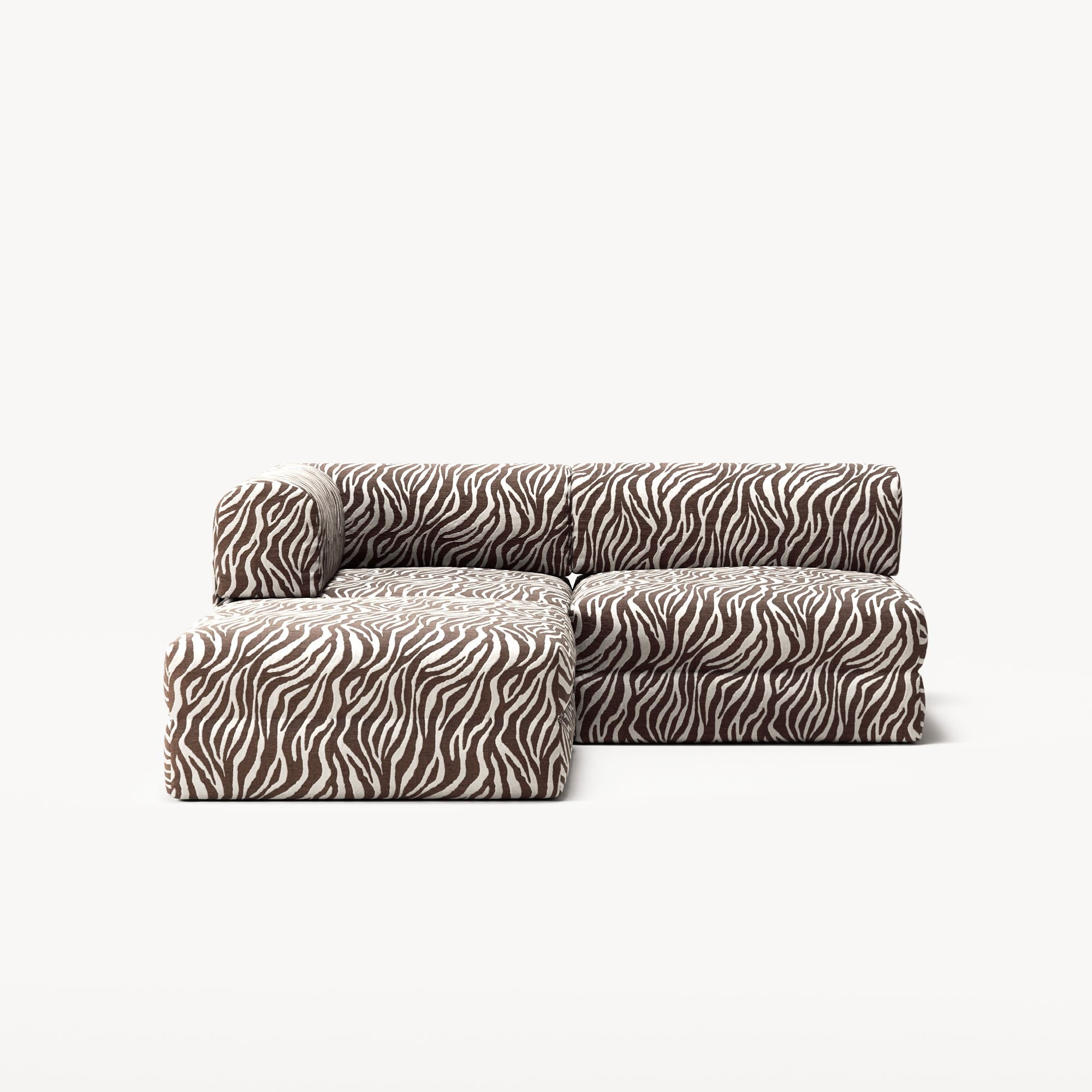 LUNA - 2 Seat with open end - Right - Chenille Jacquard Zebra Brown White