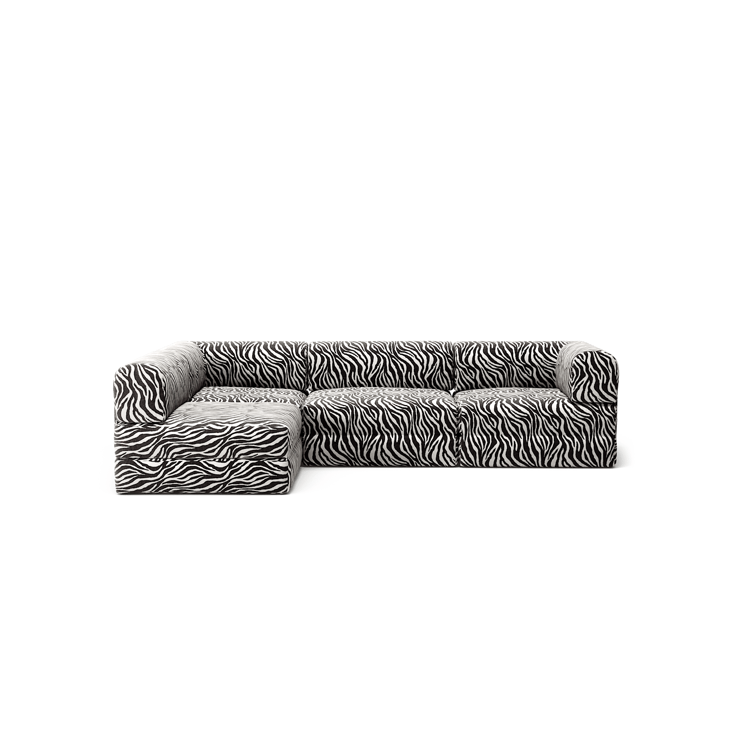 LUNA - 3 Seater Divan - Left - Chenille Jacquard Zebra Black White