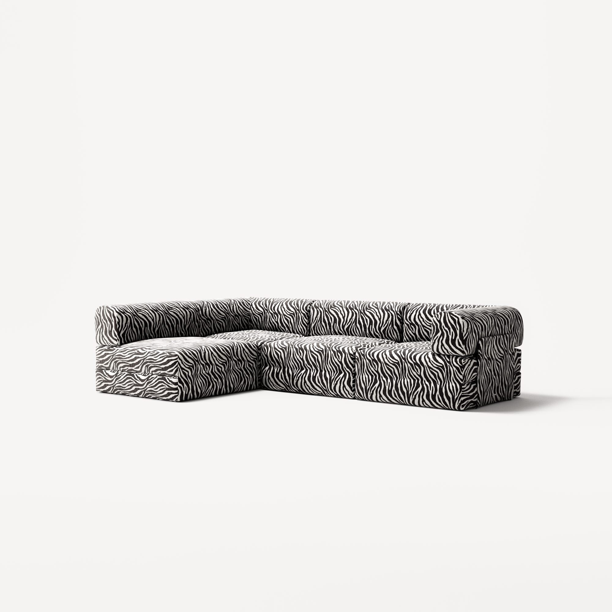 LUNA - 3 Seater Divan - Left - Chenille Jacquard Zebra Black White