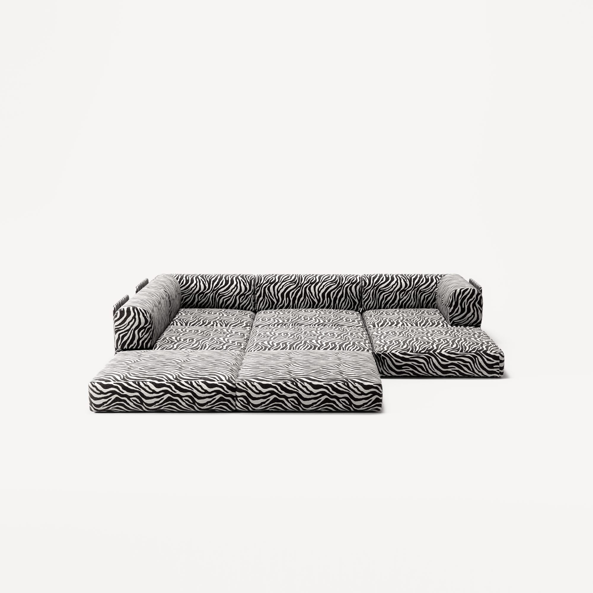 LUNA - 3 Seater Divan - Left - Chenille Jacquard Zebra Black White