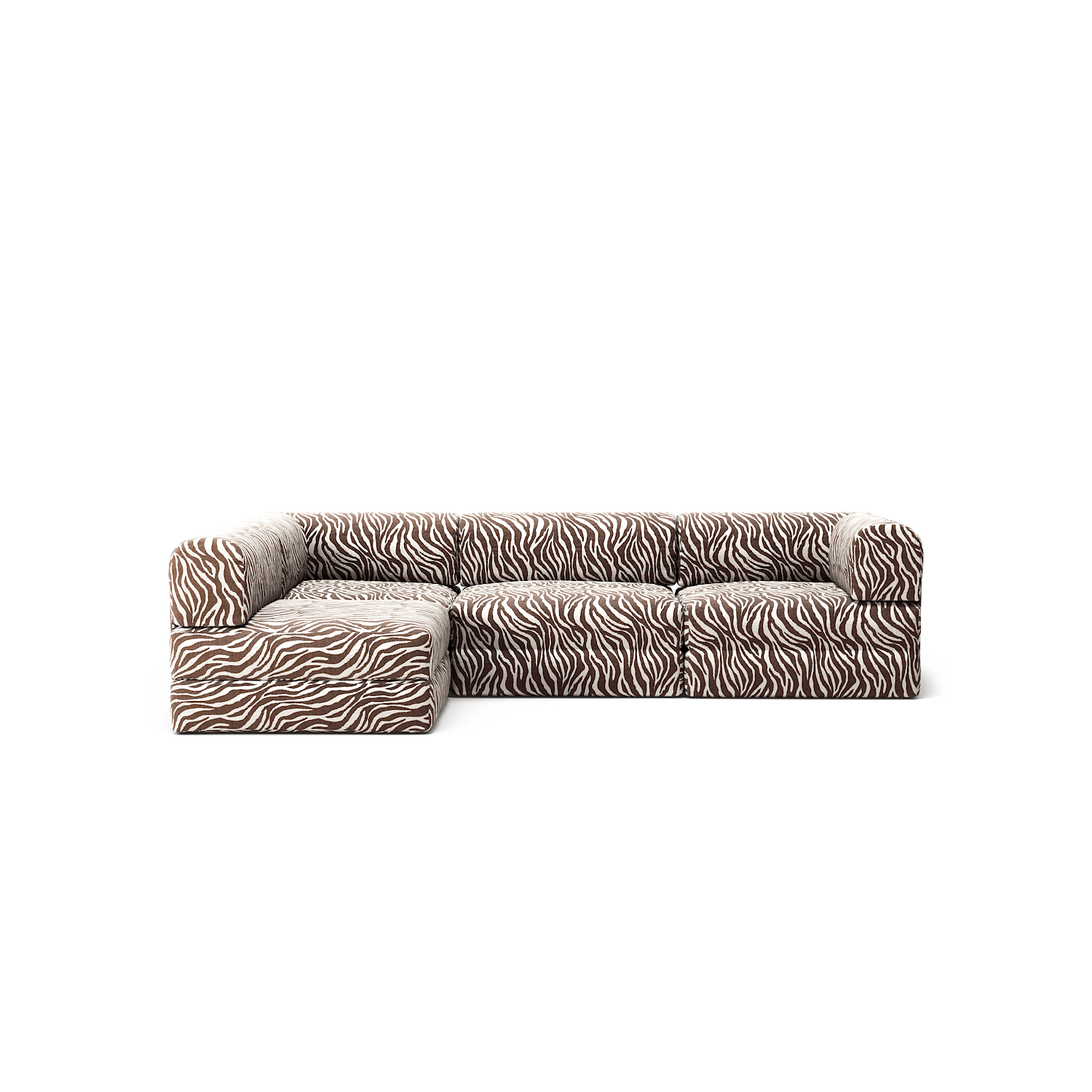 LUNA - 3 Seater Divan - Left - Chenille Jacquard Zebra Brown White