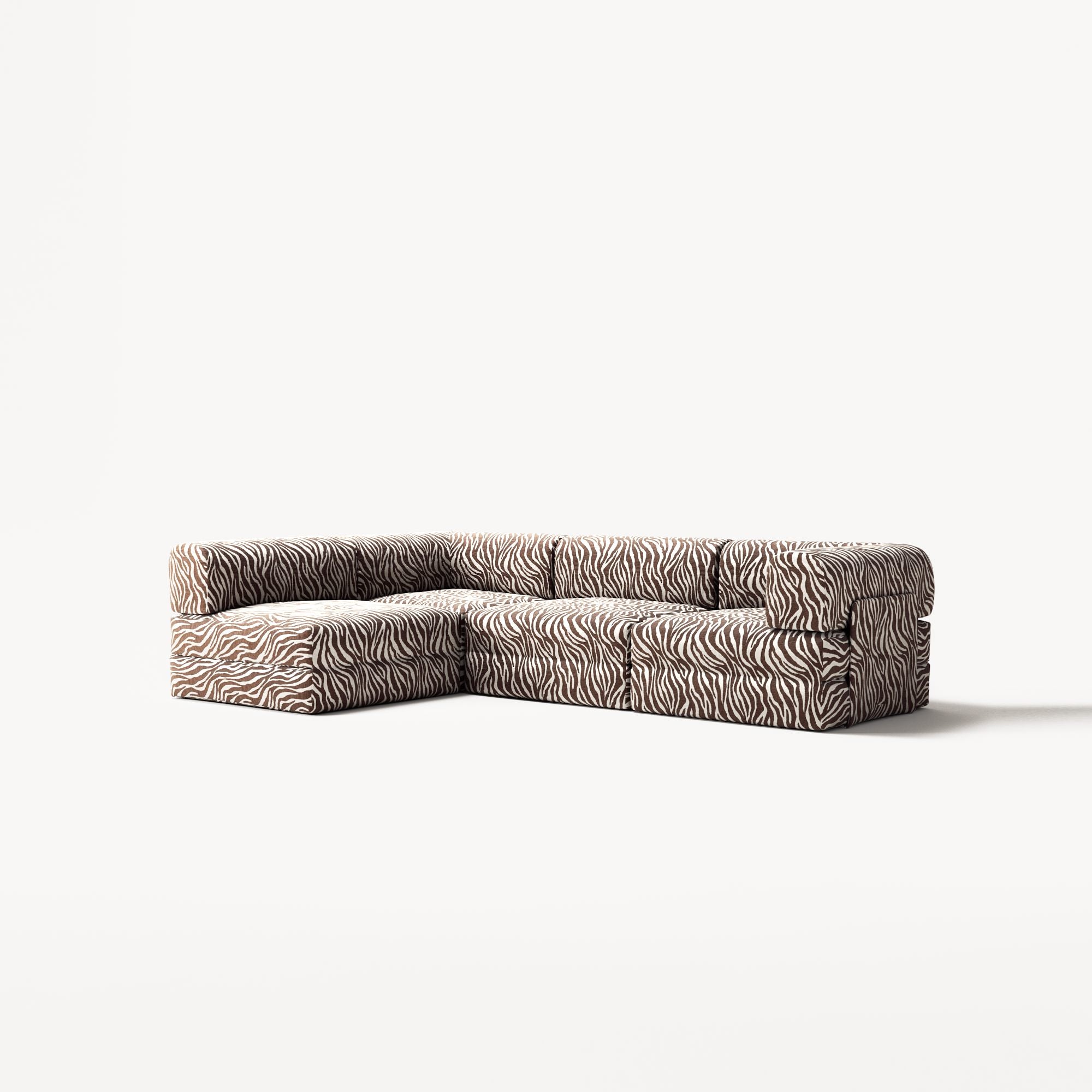 LUNA - 3 Seater Divan - Left - Chenille Jacquard Zebra Brown White