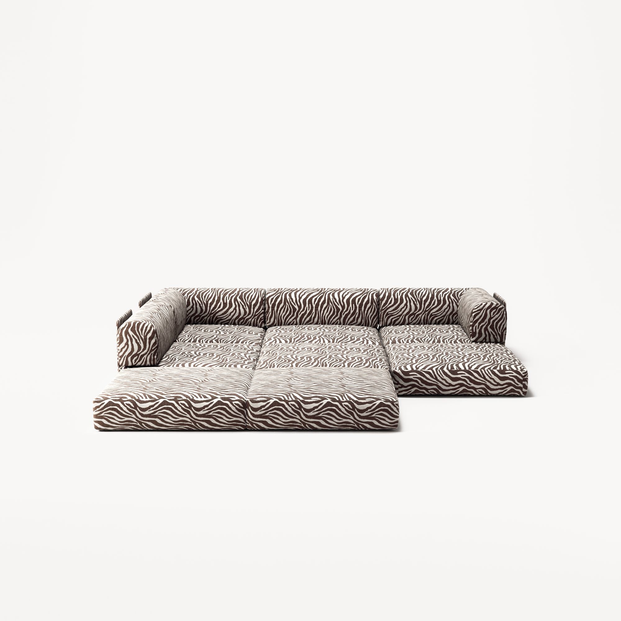 LUNA - 3 Seater Divan - Left - Chenille Jacquard Zebra Brown White