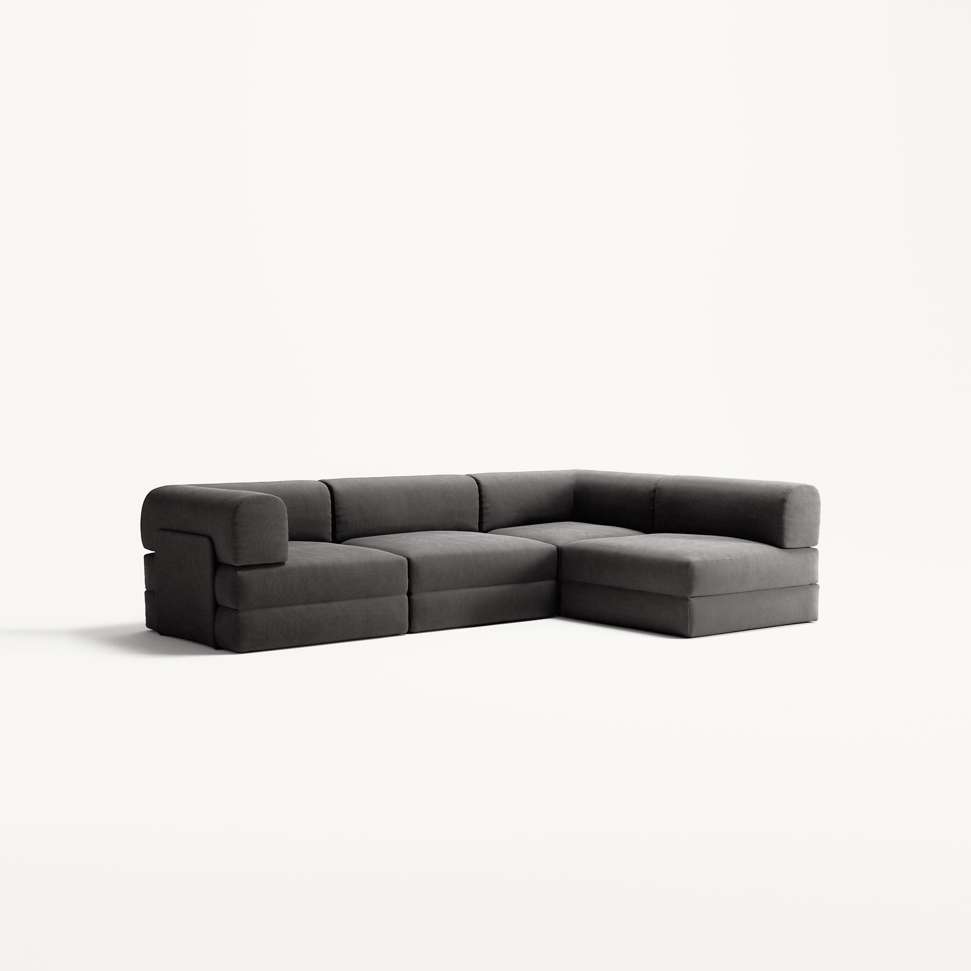 LUNA - 3 Seater Divan - Right - Corduroy Charcoal