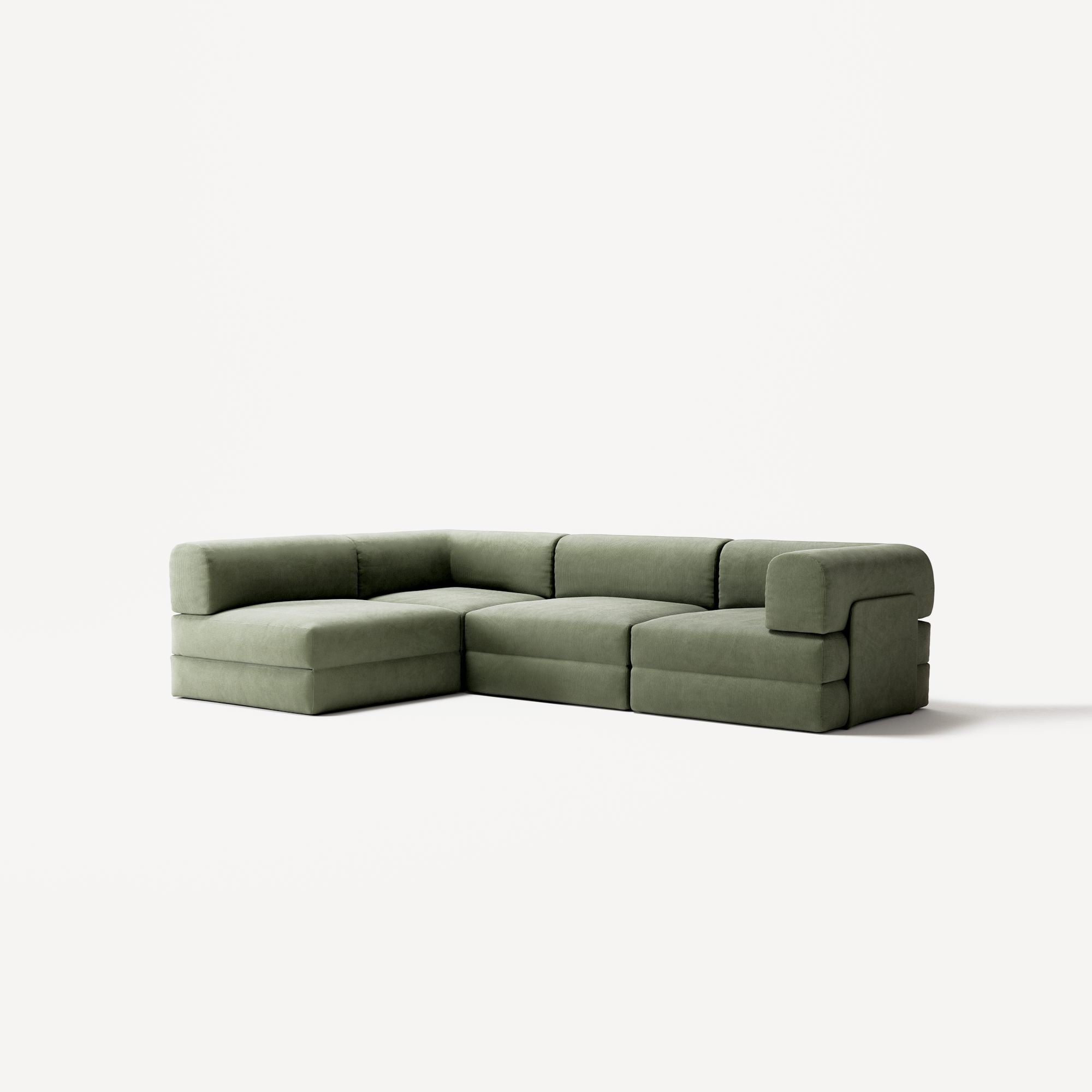 LUNA - 3 Seater Divan - Left - Corduroy Moss Green