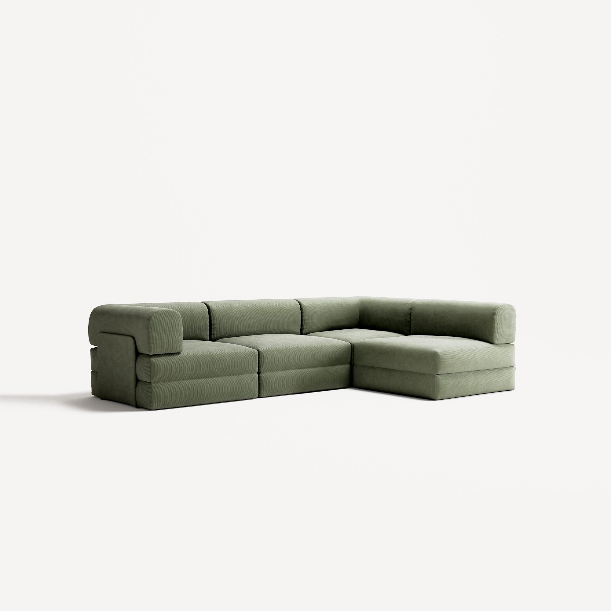 LUNA - 3 Seater Divan - Right - Corduroy Moss Green