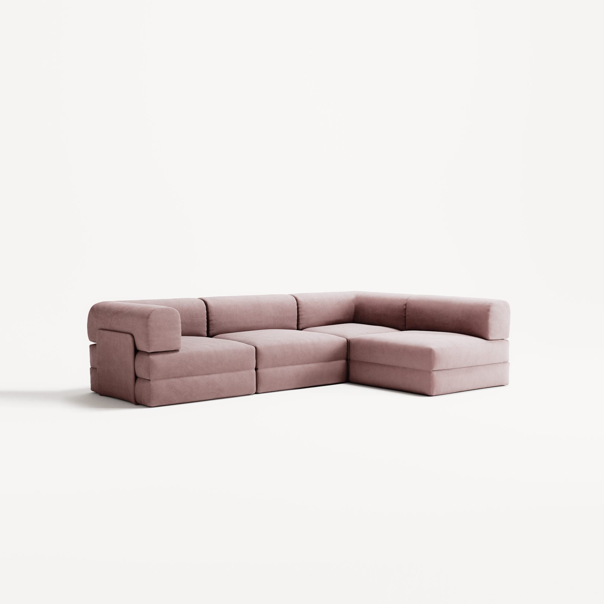 LUNA - 3 Seater Divan - Right - Corduroy Soft Pink