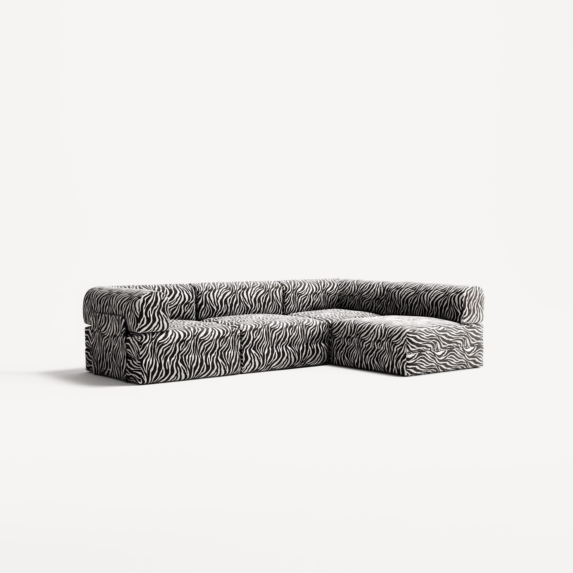 LUNA - 3 Seater Divan - Right - Chenille Jacquard Zebra Black White