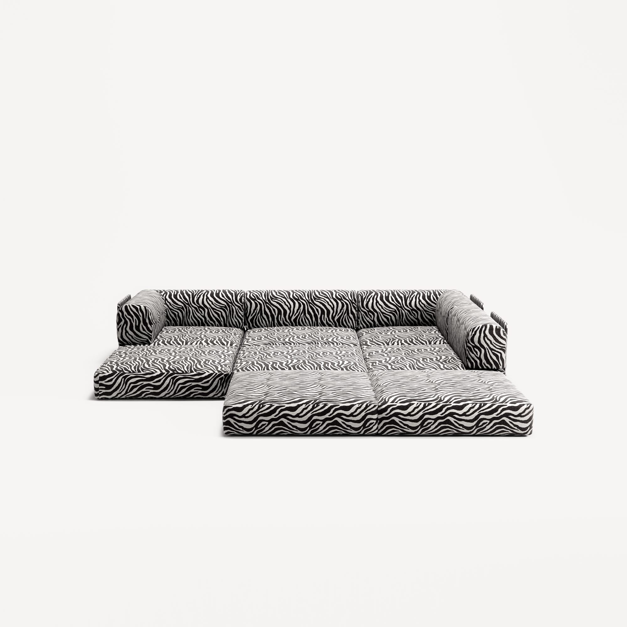 LUNA - 3 Seater Divan - Right - Chenille Jacquard Zebra Black White