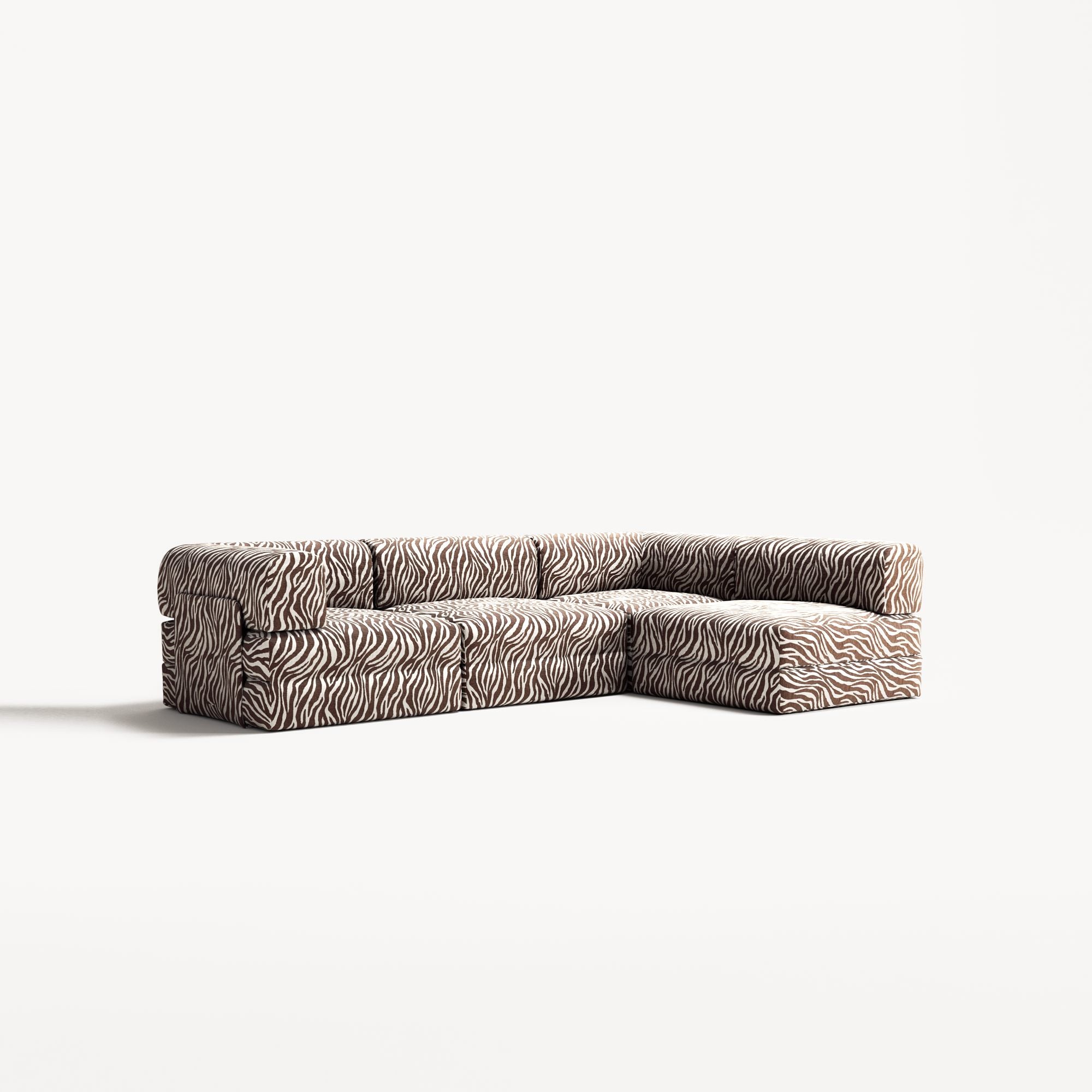 LUNA - 3 Seater Divan - Right - Chenille Jacquard Zebra Brown White