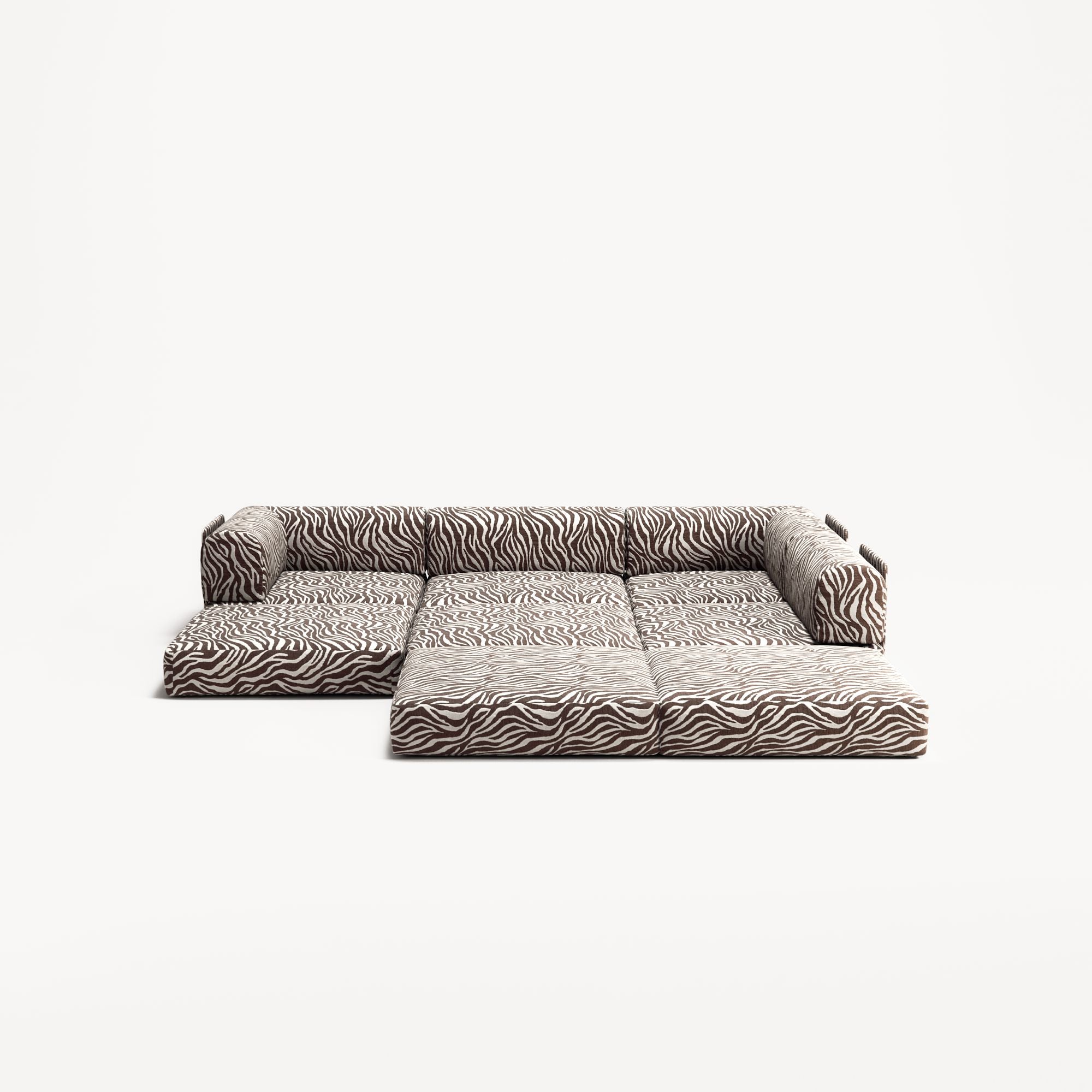 LUNA - 3 Seater Divan - Right - Chenille Jacquard Zebra Brown White