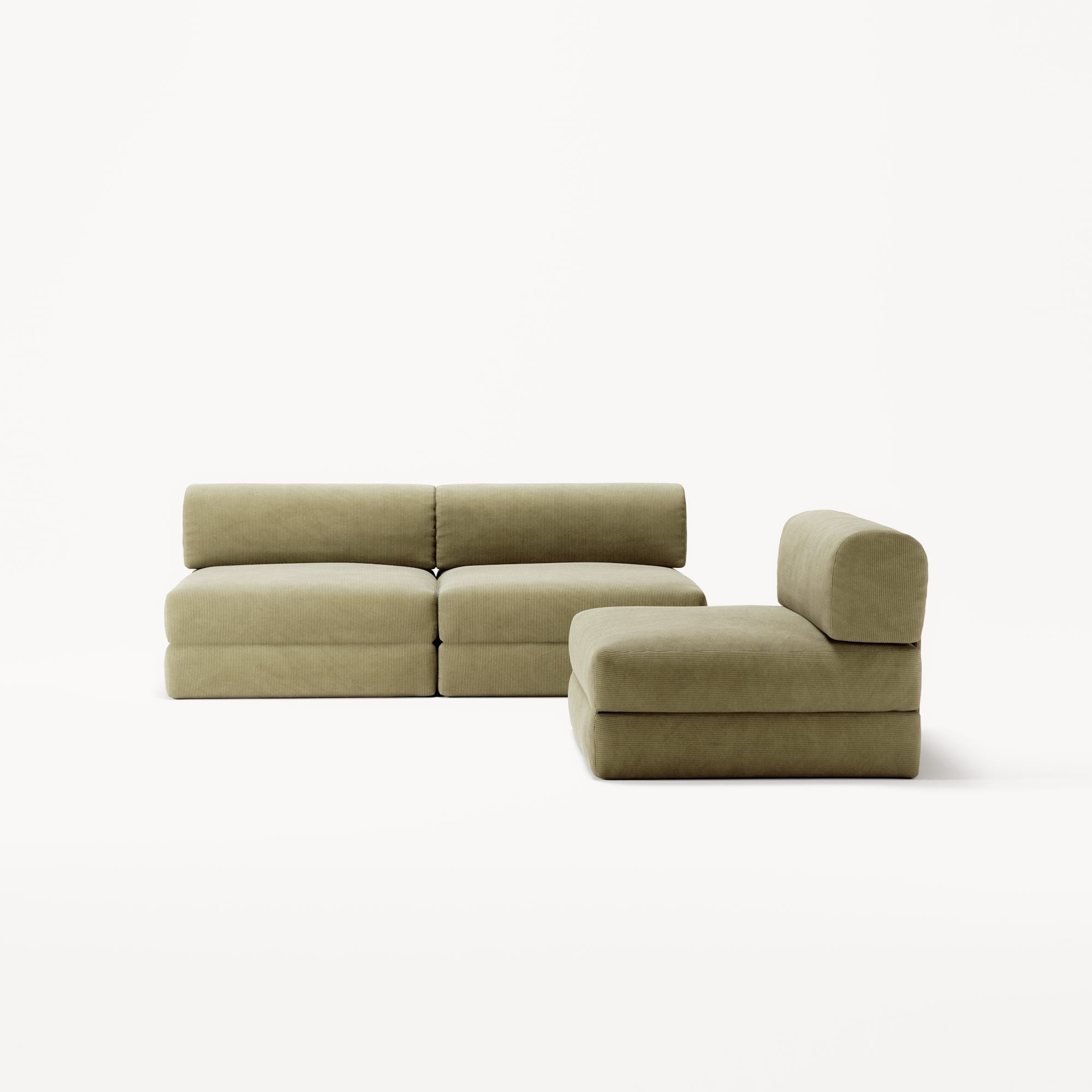 LUNA - 3 Seater Lounge - Corduroy Lime