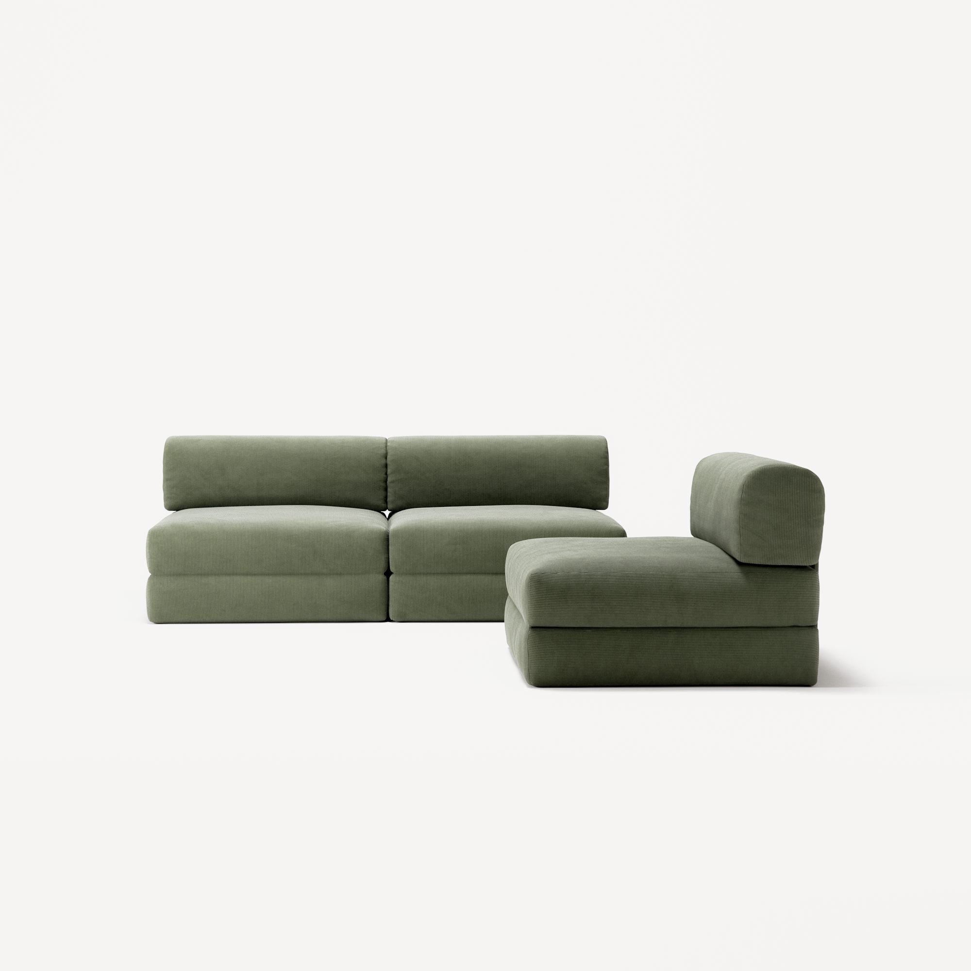 LUNA - 3 Seater Lounge - Corduroy Moss Green