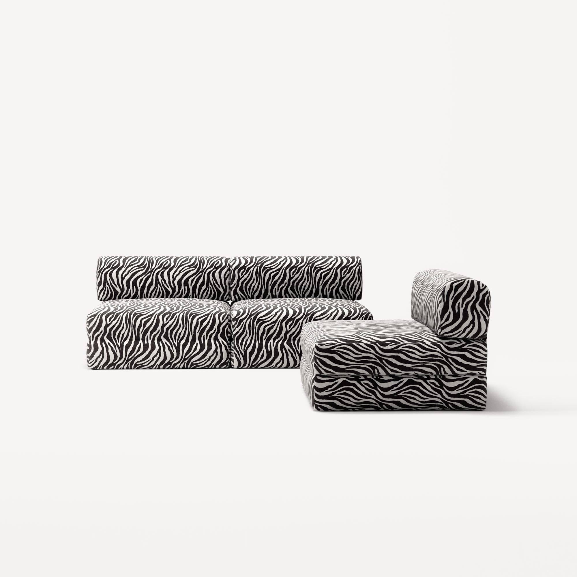 LUNA - 3 Seater Lounge - Chenille Jacquard Zebra Black White