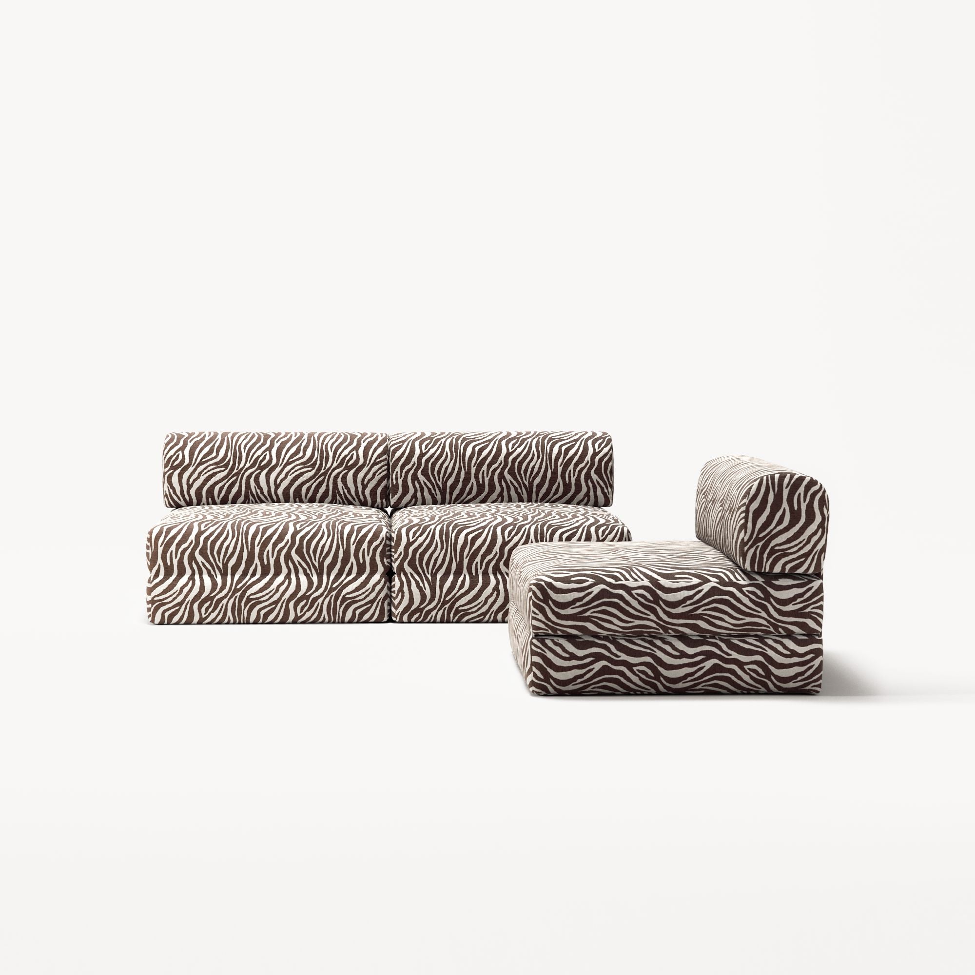 LUNA - 3 Seater Lounge - Chenille Jacquard Zebra Brown White