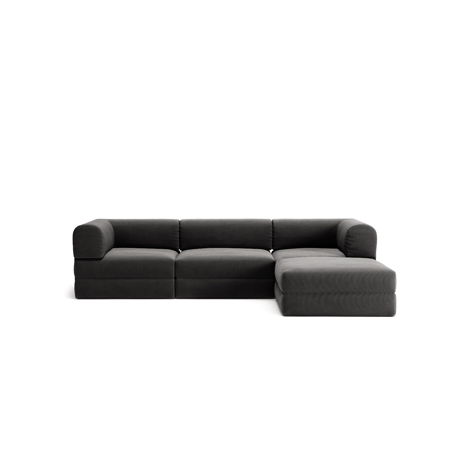 LUNA - 3 Seater with chaise lounge - Right - Corduroy Charcoal
