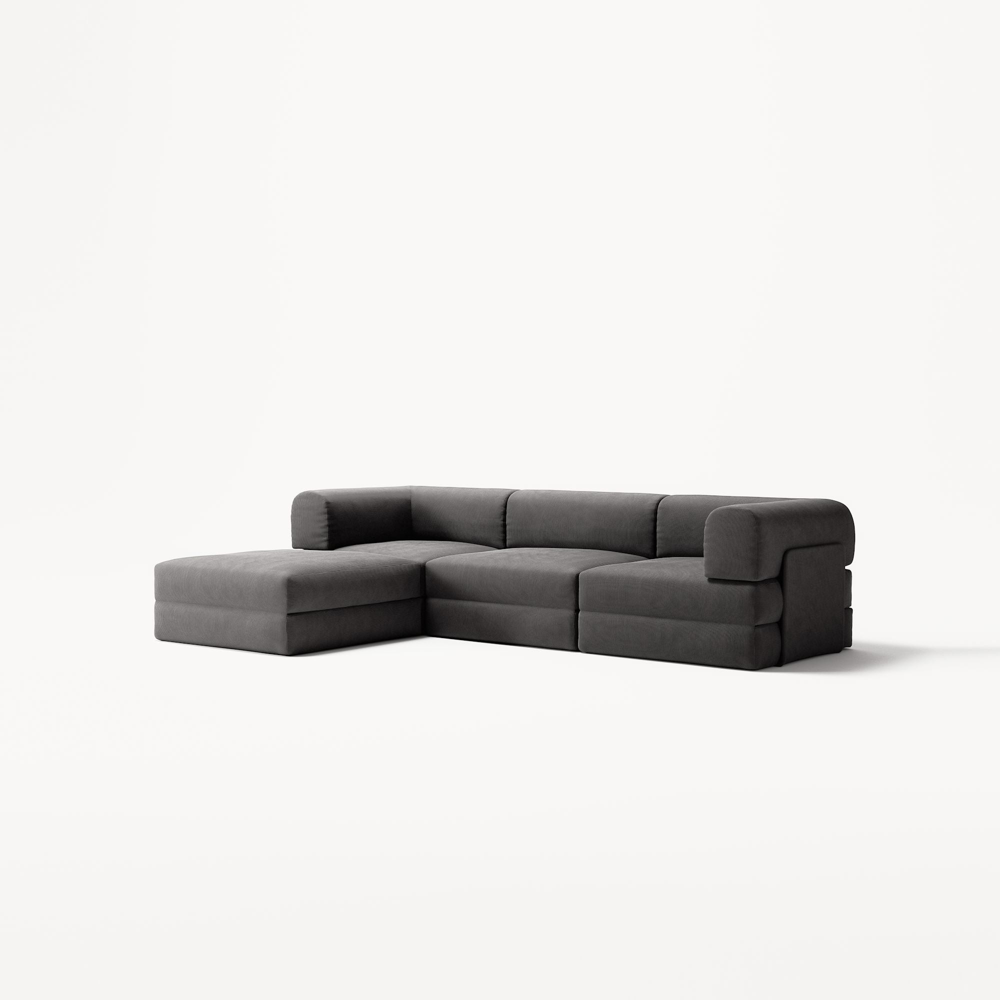 LUNA - 3 Seater with chaise lounge - Left - Corduroy Charcoal