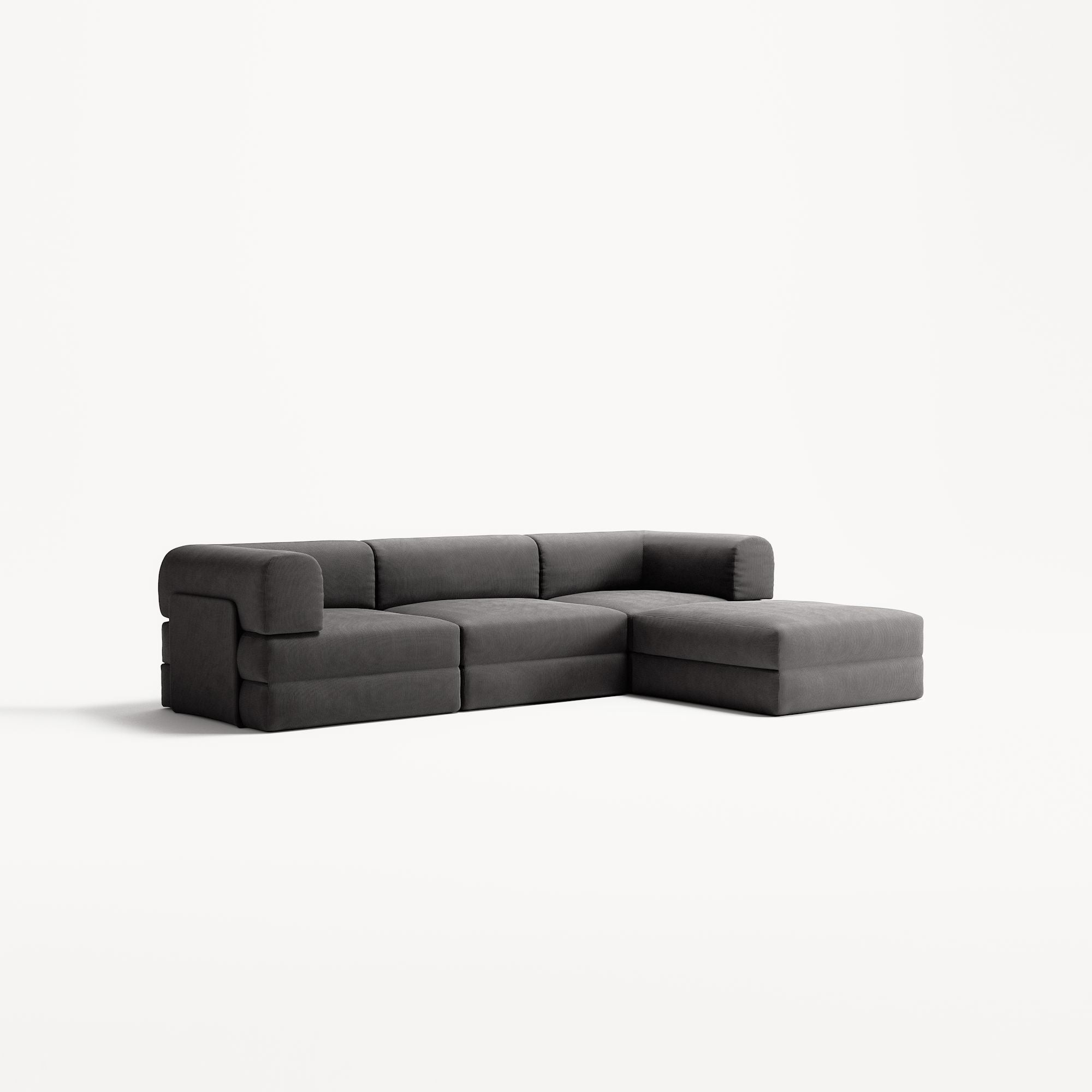 LUNA - 3 Seater with chaise lounge - Right - Corduroy Charcoal