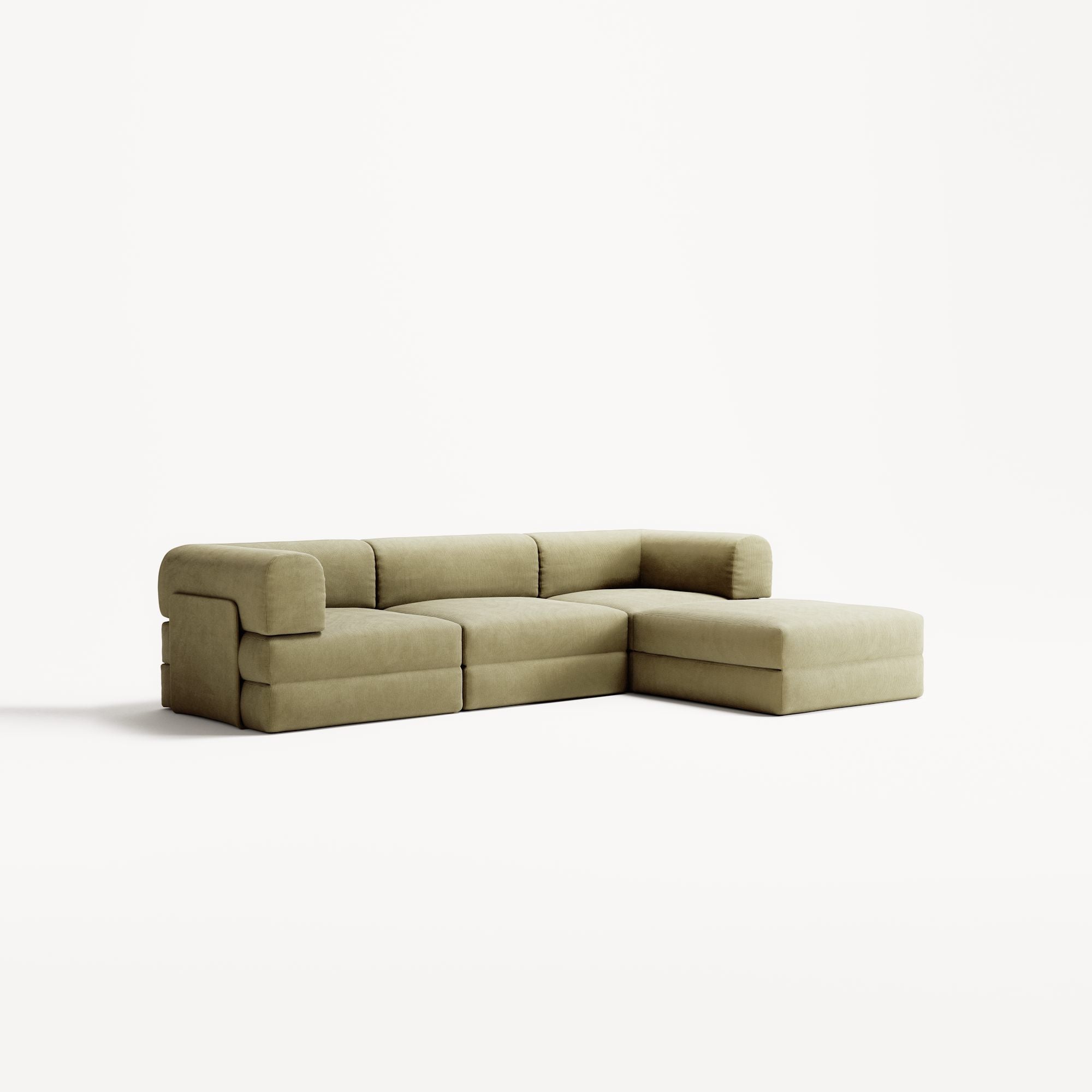 LUNA - 3 Seater with chaise lounge - Right - Corduroy Lime