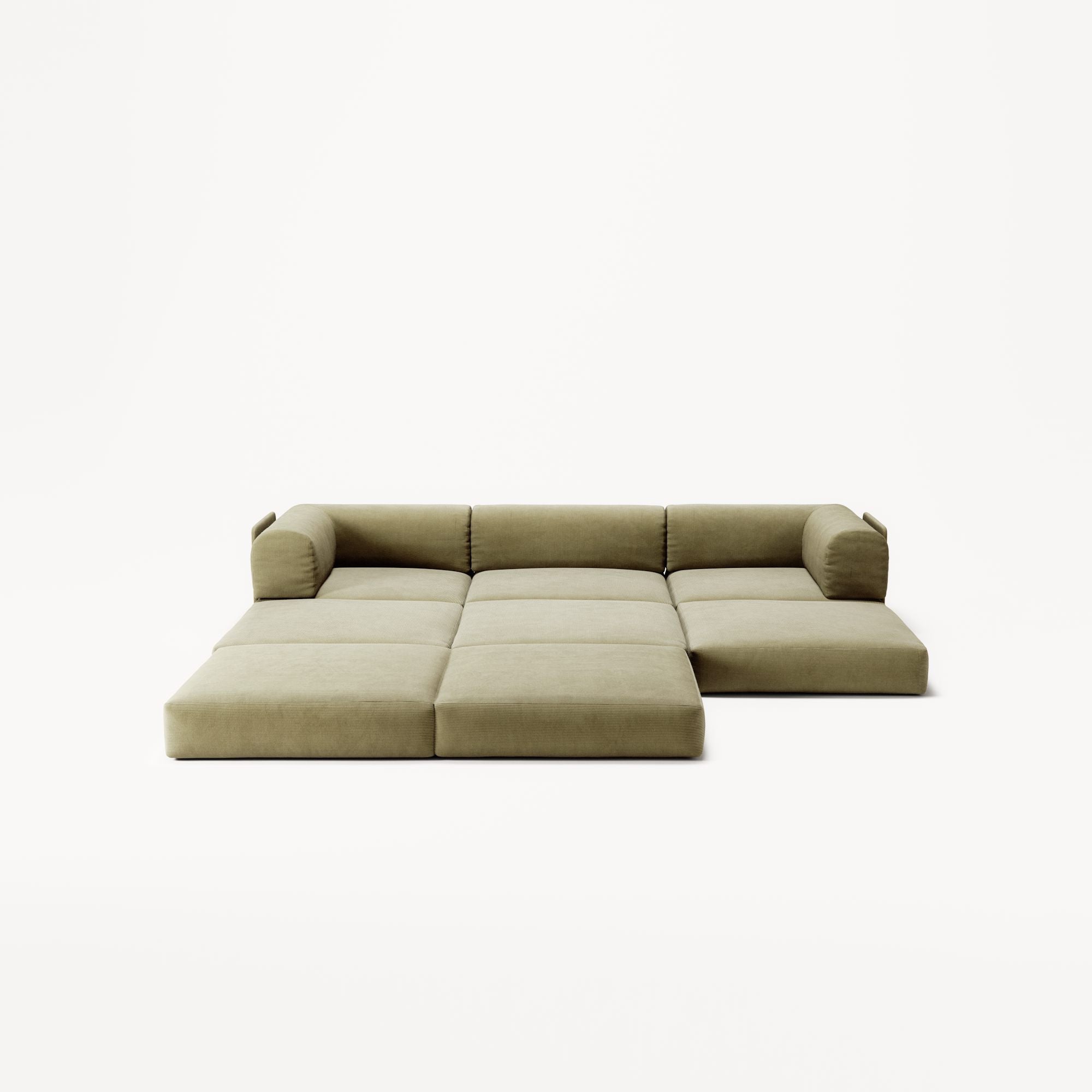 LUNA - 3 Seater with chaise lounge - Left - Corduroy Lime