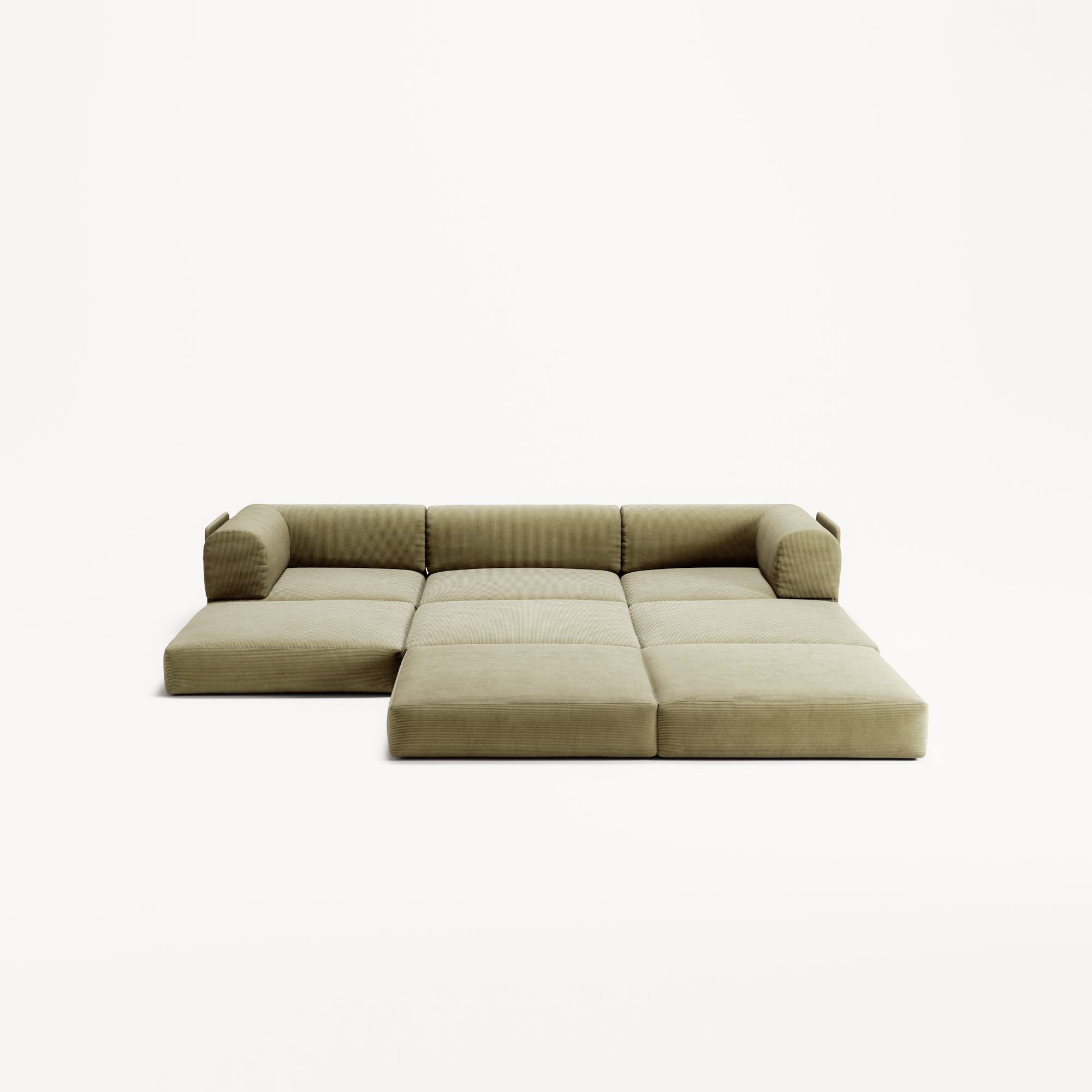LUNA - 3 Seater with chaise lounge - Right - Corduroy Lime
