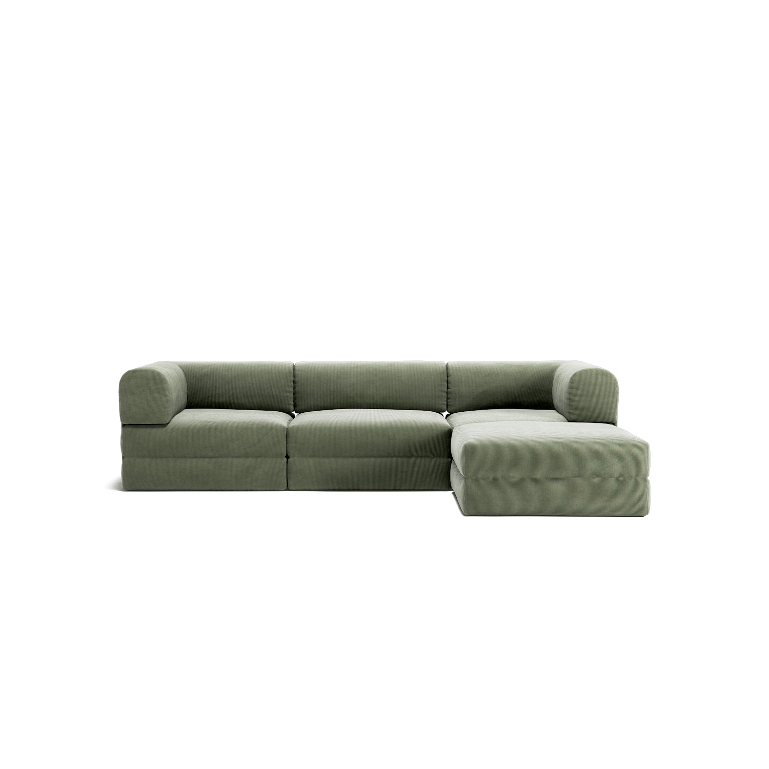 LUNA - 3 Seater with chaise lounge - Right - Corduroy Moss Green