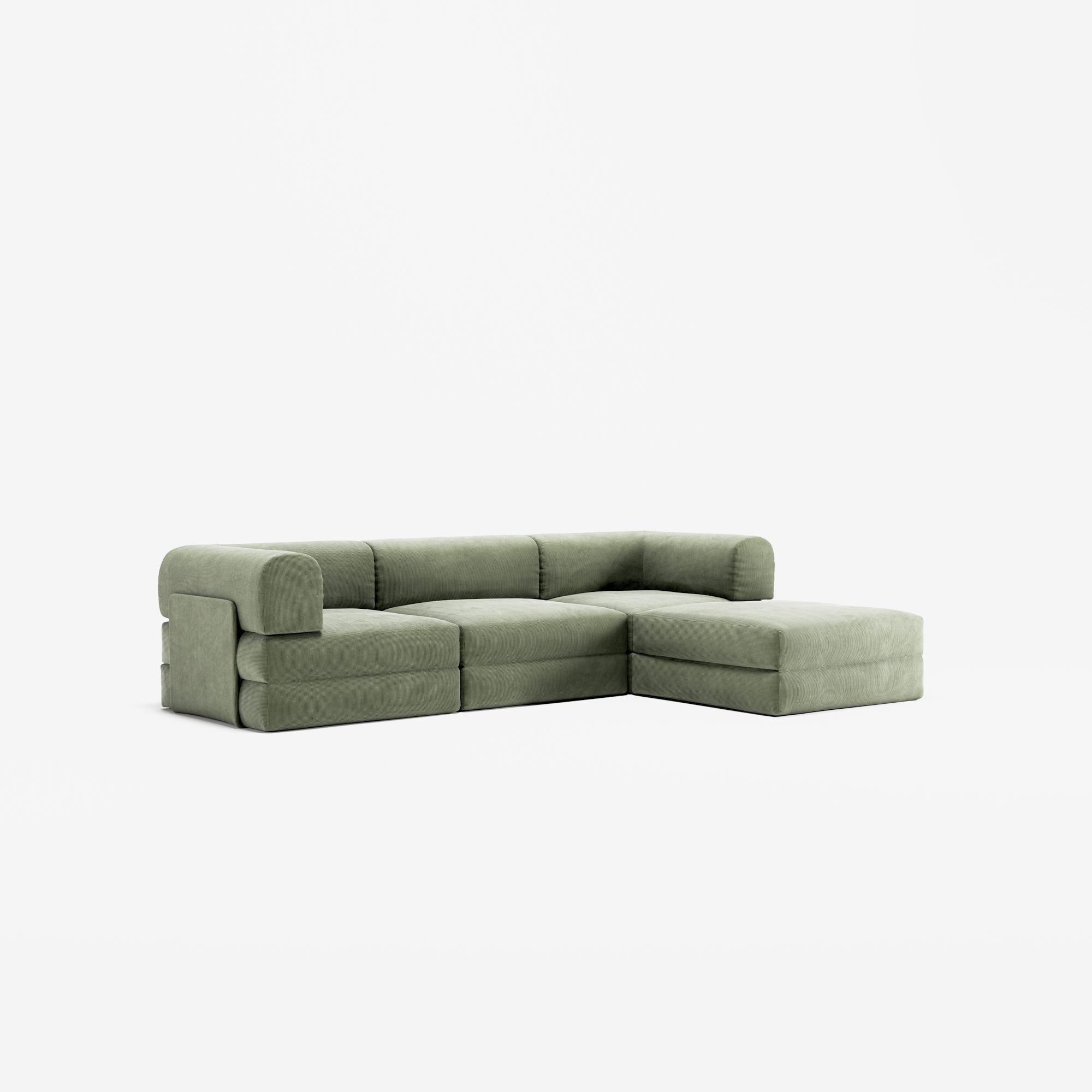 LUNA - 3 Seater with chaise lounge - Right - Corduroy Moss Green