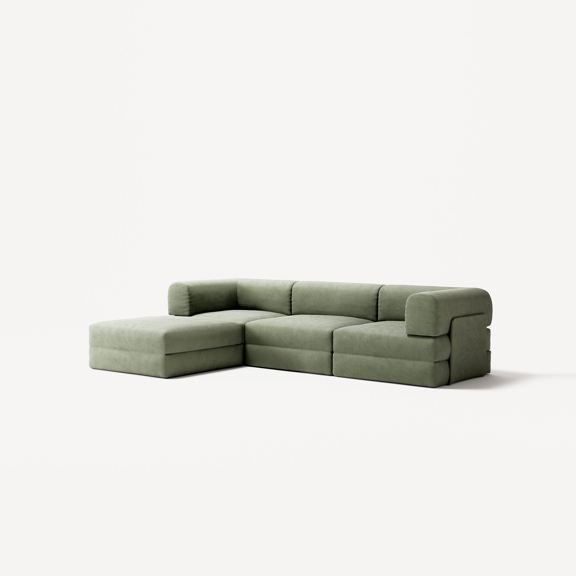 LUNA - 3 Seater with chaise lounge - Left - Corduroy Moss Green