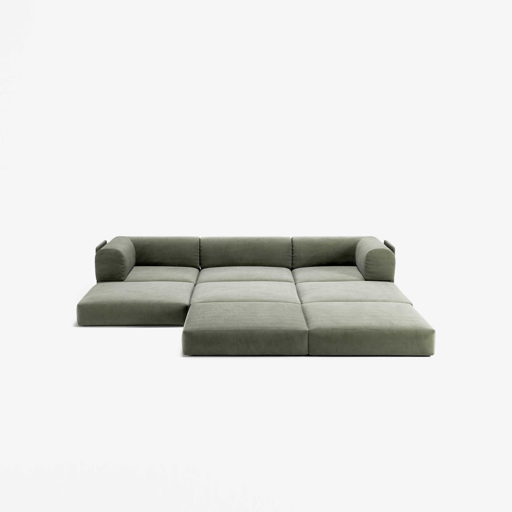 LUNA - 3 Seater with chaise lounge - Right - Corduroy Moss Green