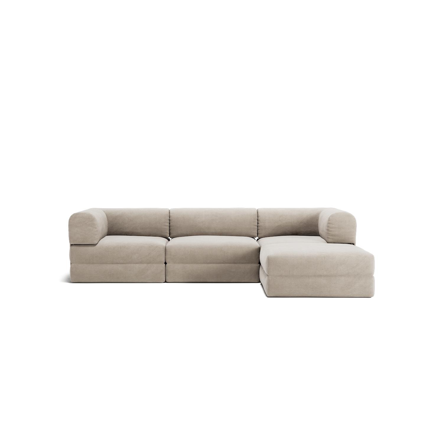 LUNA - 3 Seater with chaise lounge - Right - Corduroy Pale Beige