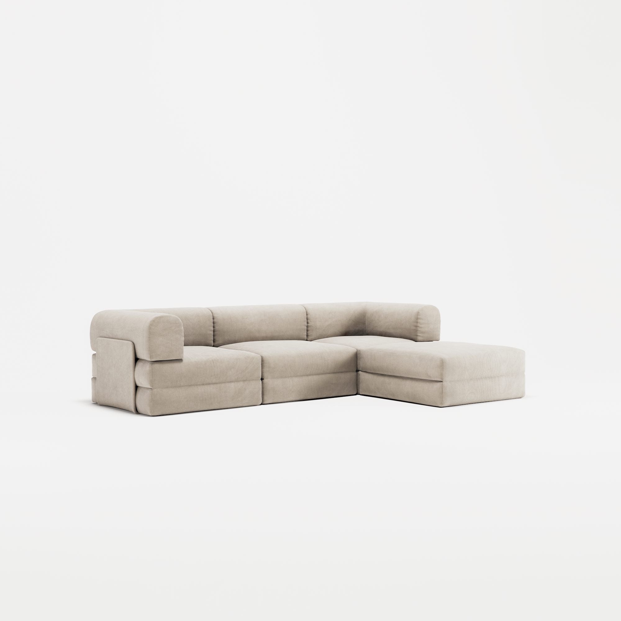 LUNA - 3 Seater with chaise lounge - Right - Corduroy Pale Beige