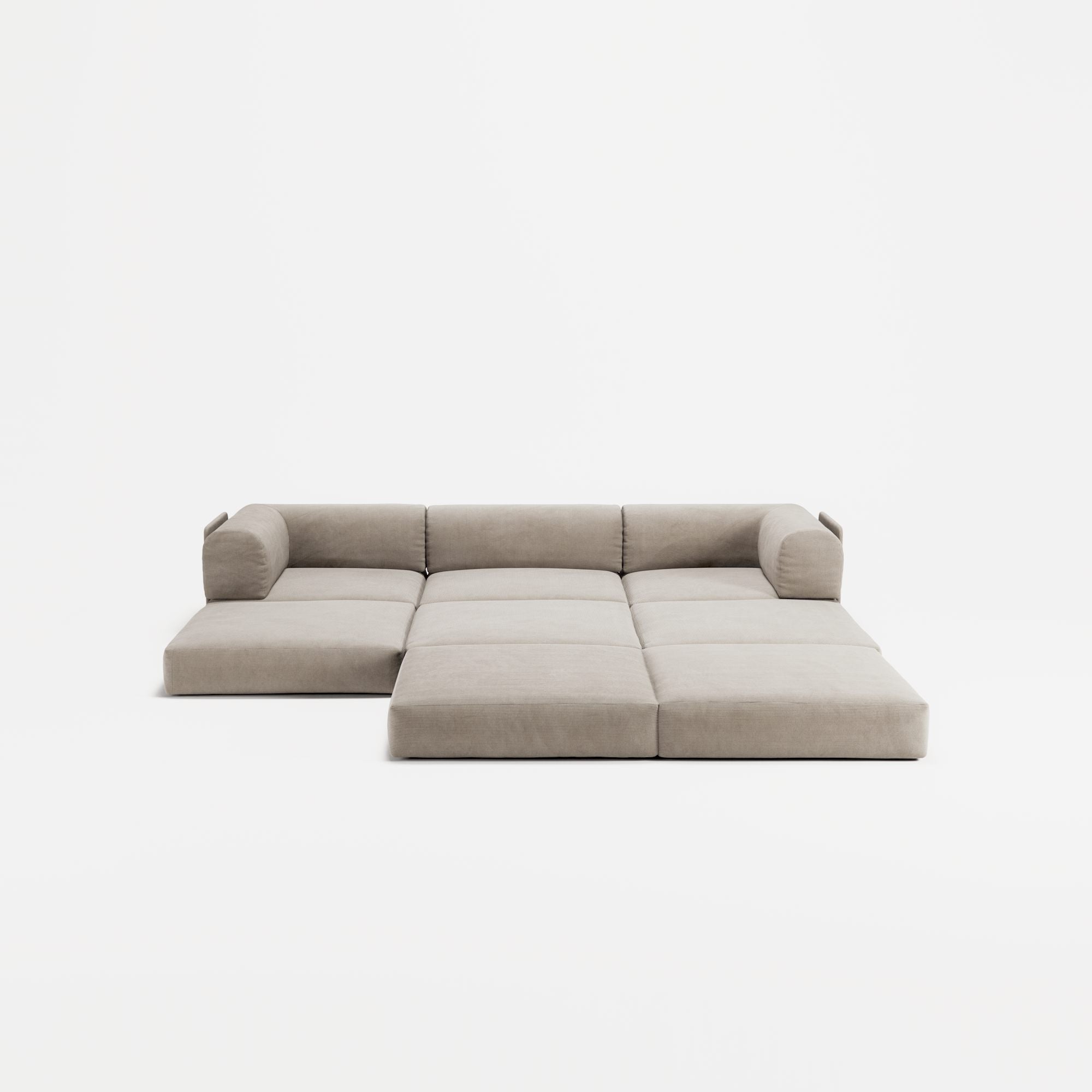 LUNA - 3 Seater with chaise lounge - Right - Corduroy Pale Beige
