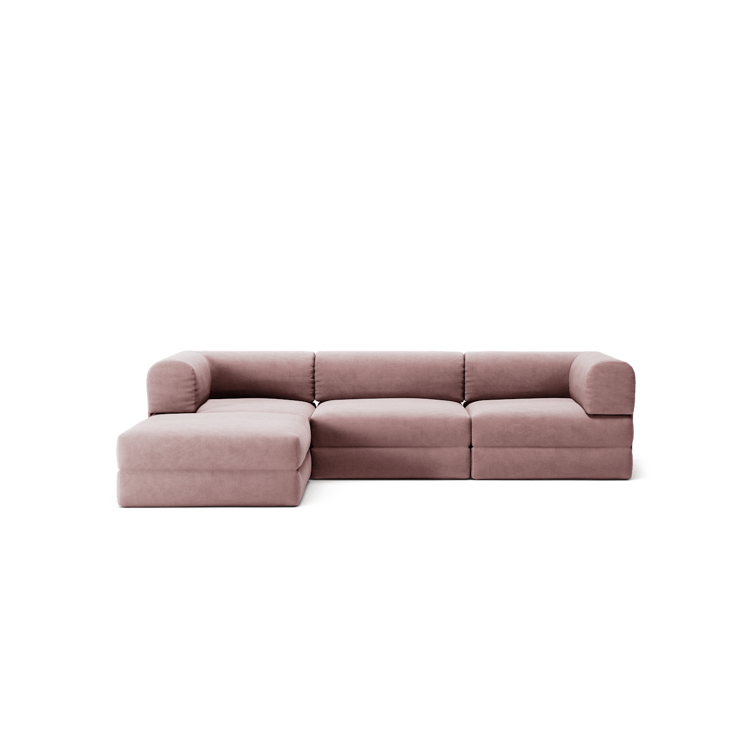 LUNA - 3 Seater with chaise lounge - Left - Corduroy Soft Pink