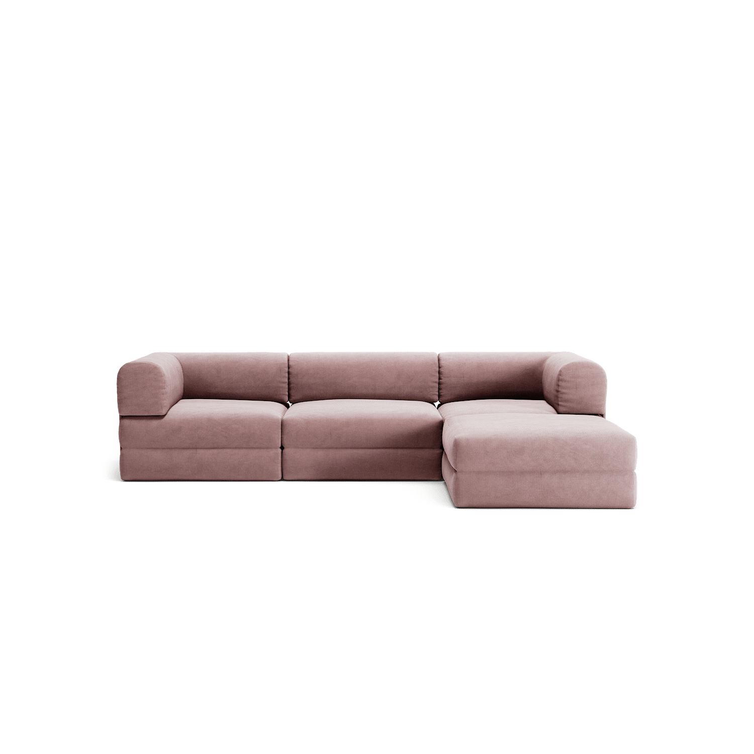 LUNA - 3 Seater with chaise lounge - Right - Corduroy Soft Pink