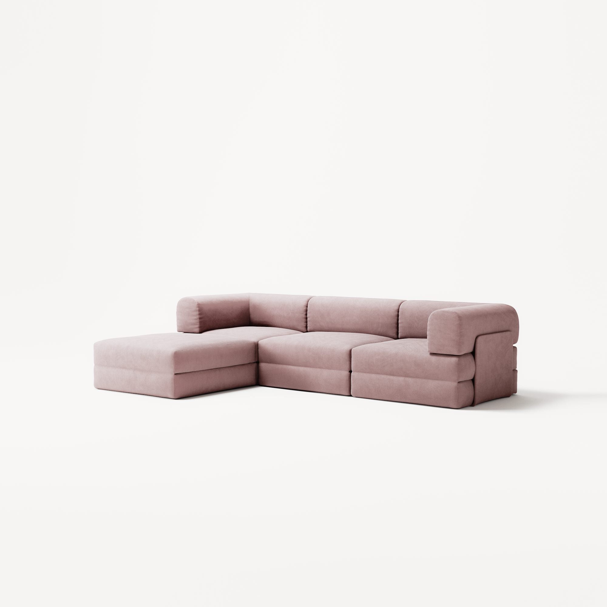 LUNA - 3 Seater with chaise lounge - Left - Corduroy Soft Pink