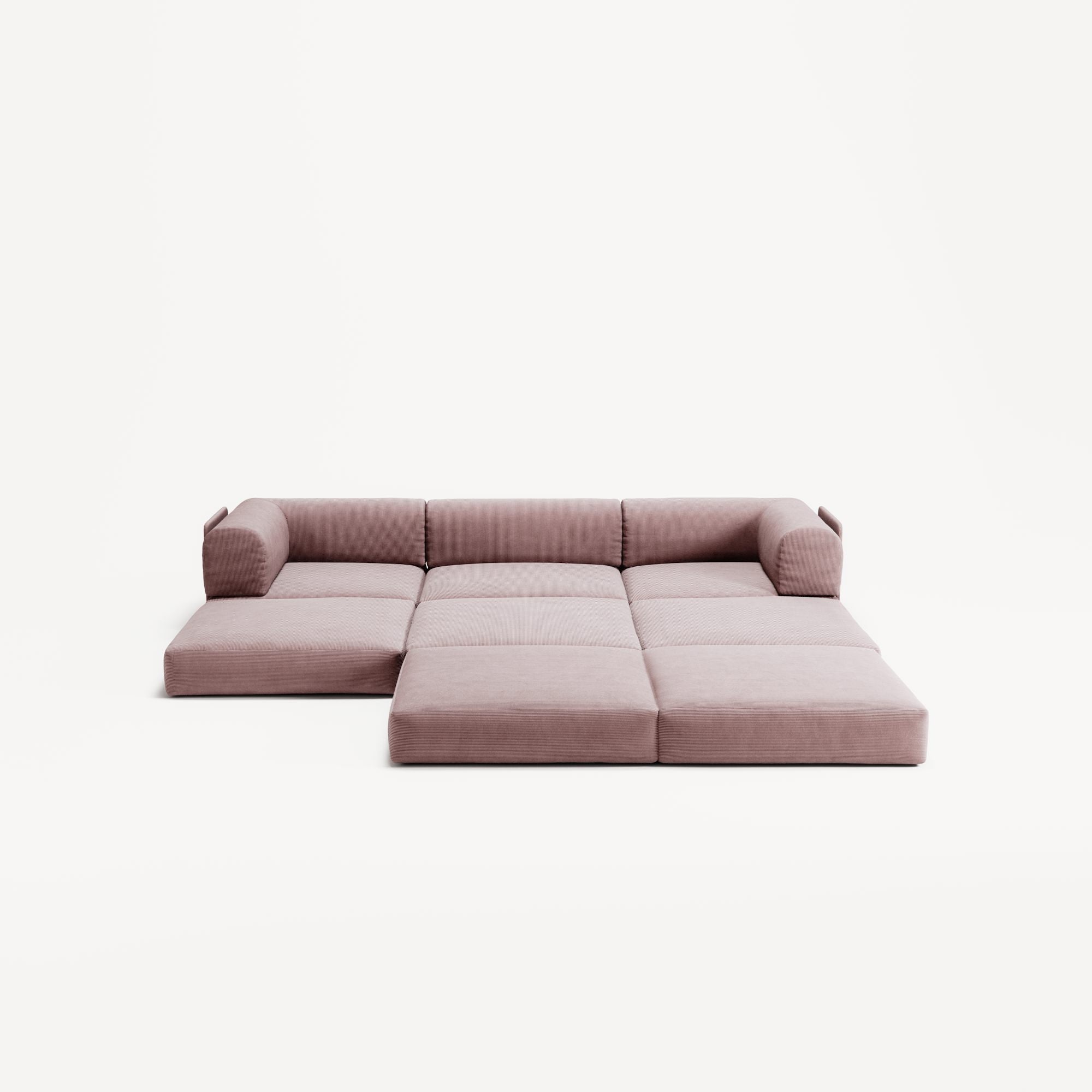 LUNA - 3 Seater with chaise lounge - Right - Corduroy Soft Pink