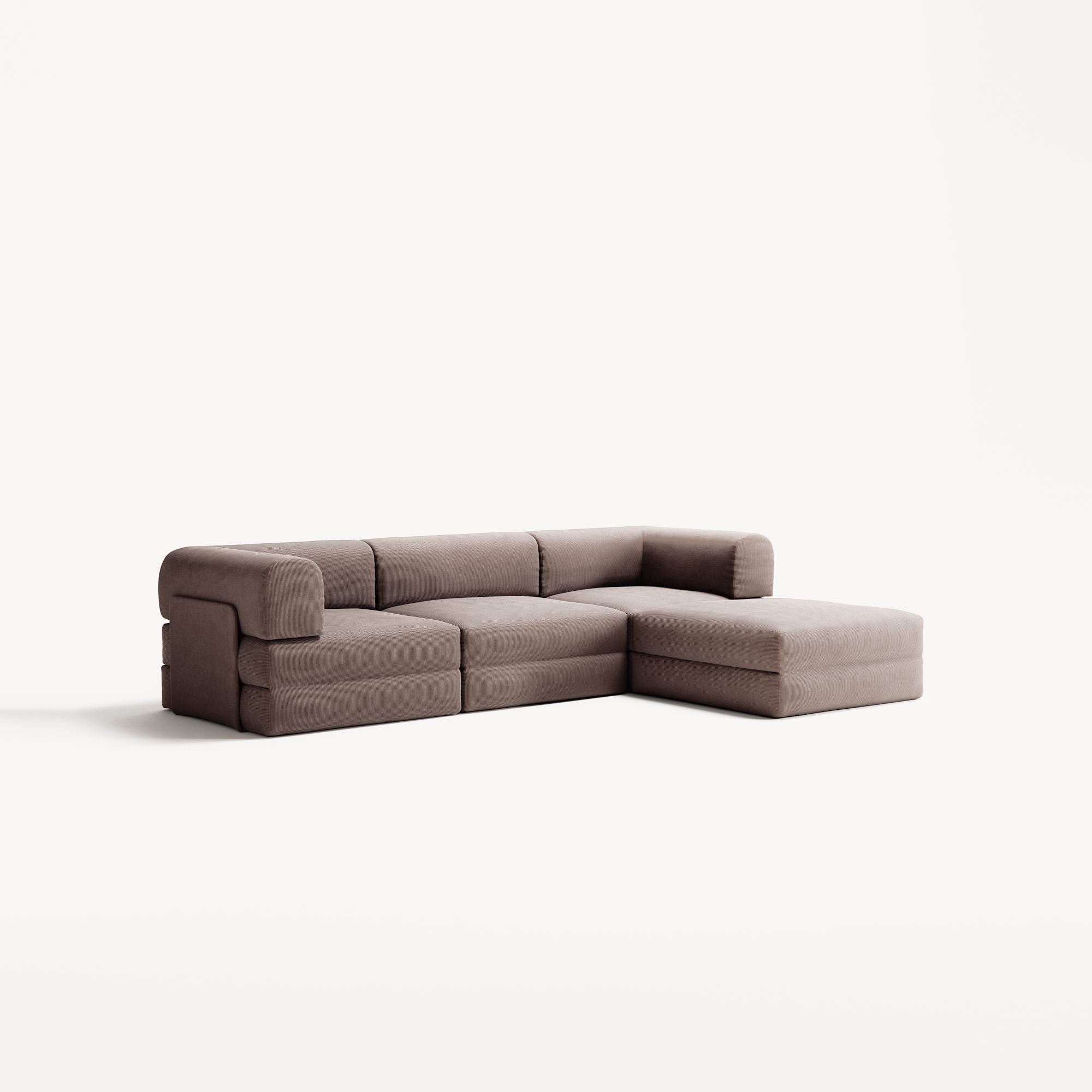 LUNA - 3 Seater with chaise lounge - Right - Corduroy Warm Brown