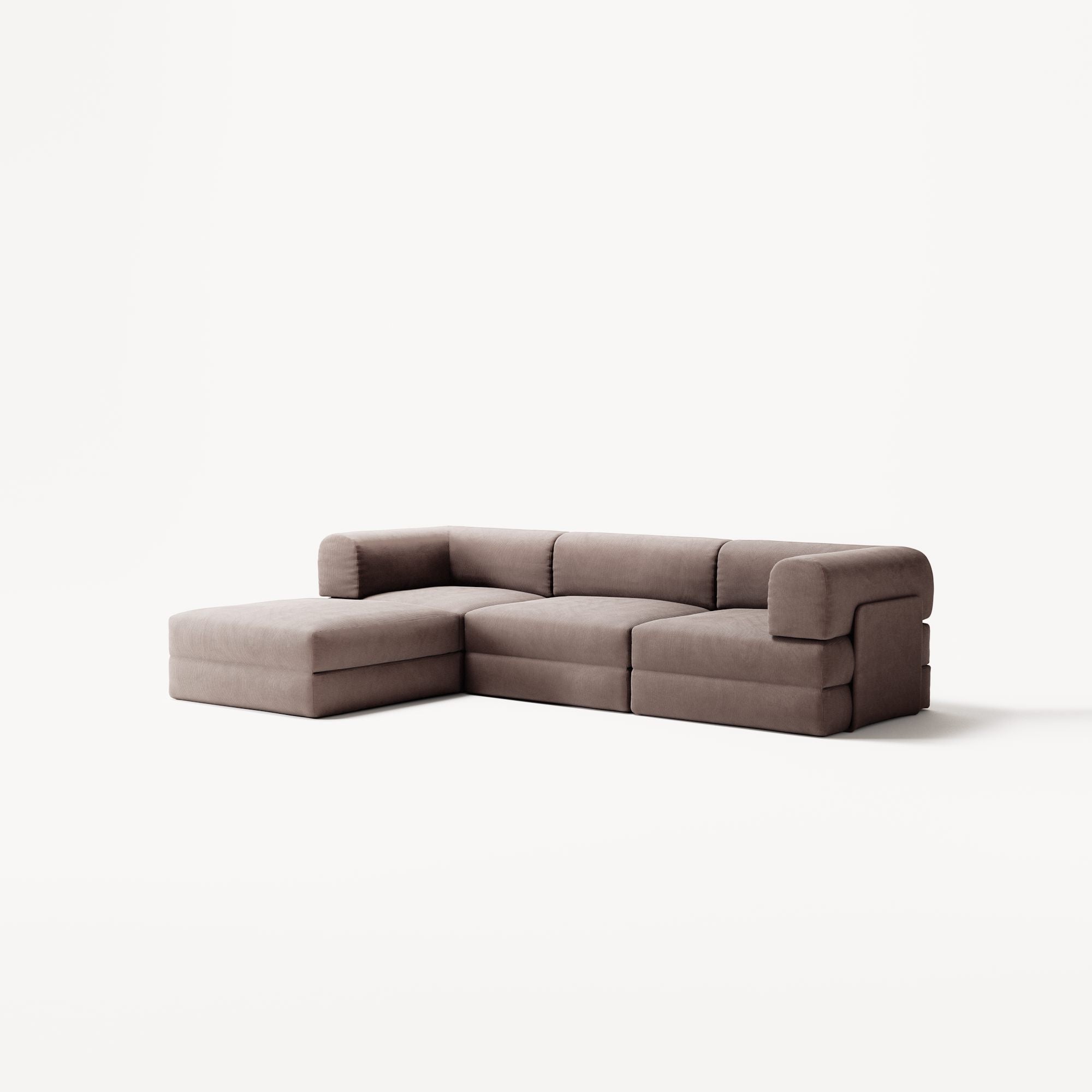 LUNA - 3 Seater with chaise lounge - Left - Corduroy Warm Brown