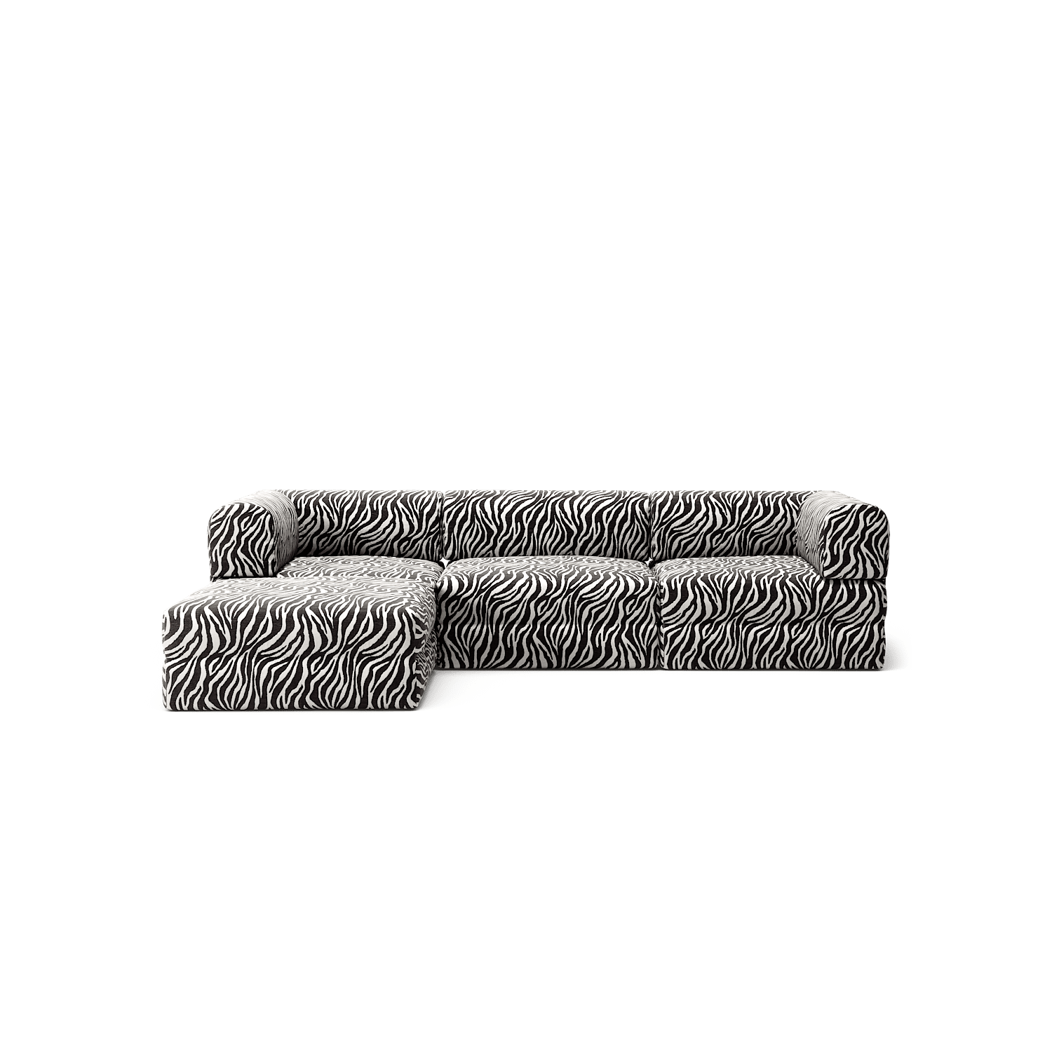 LUNA - 3 Seater with chaise lounge - Left - Chenille Jacquard Zebra Black White