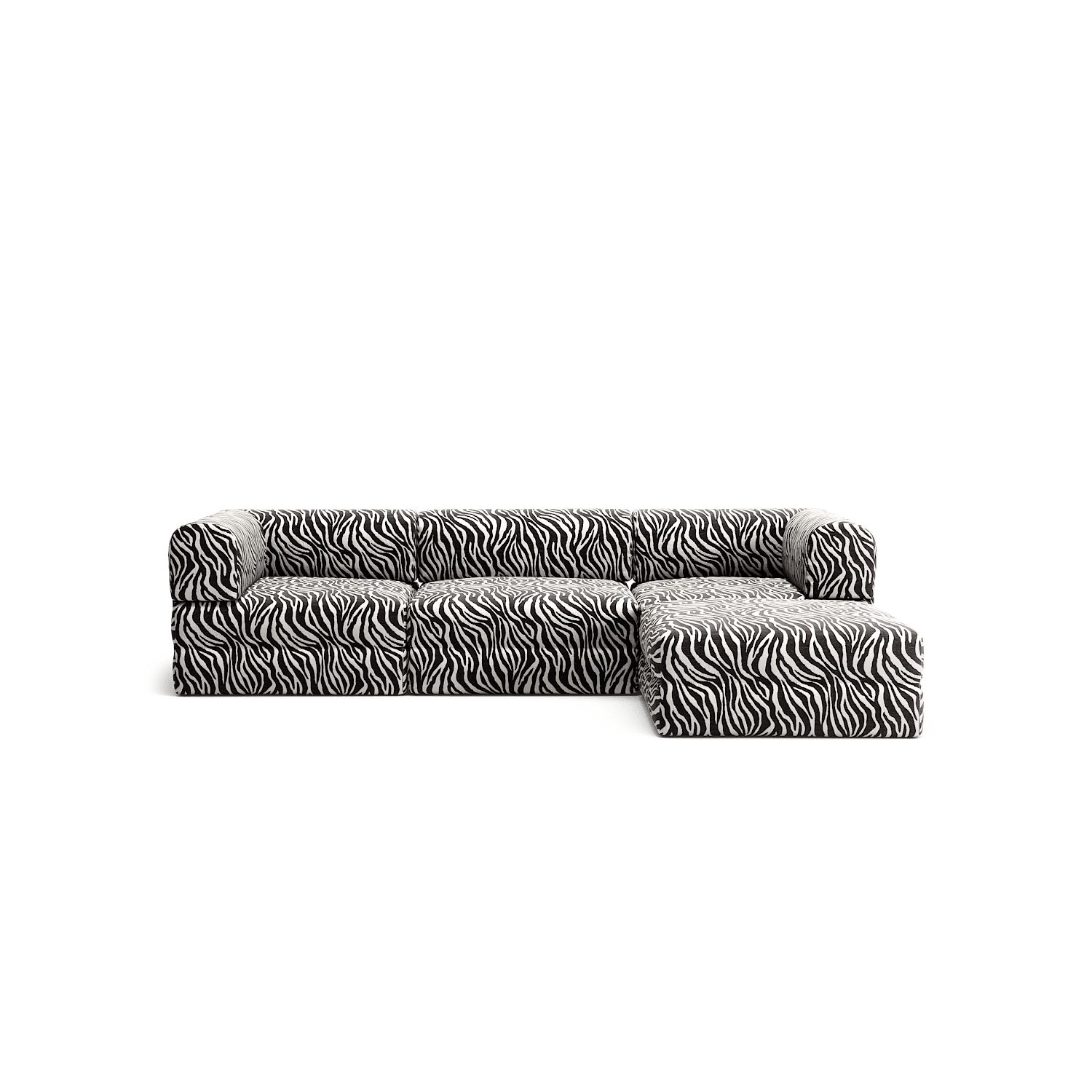 LUNA - 3 Seater with chaise lounge - Right - Chenille Jacquard Zebra Black White