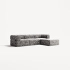 LUNA - 3 Seater with chaise lounge - Right - Chenille Jacquard Zebra Black White