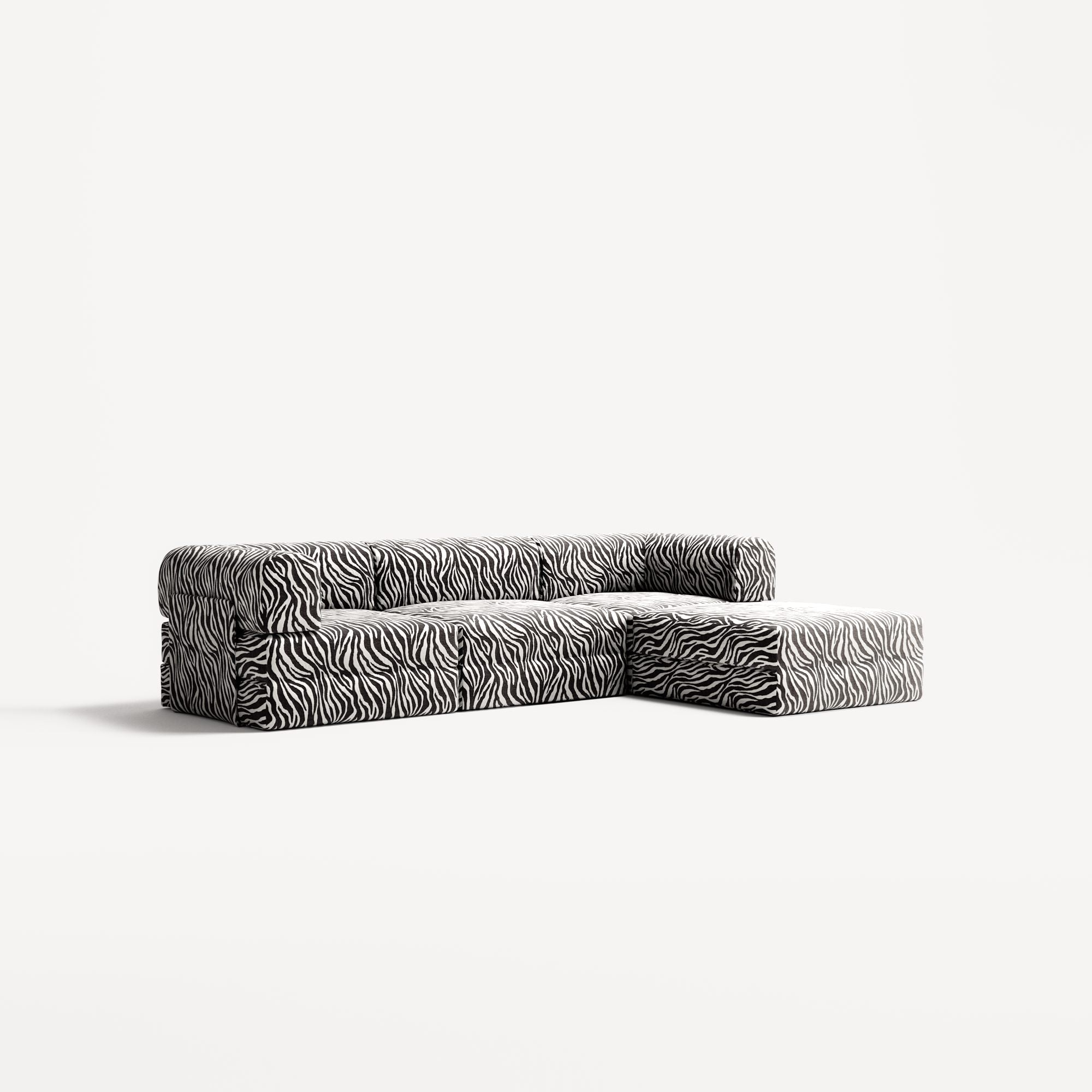 LUNA - 3 Seater with chaise lounge - Right - Chenille Jacquard Zebra Black White