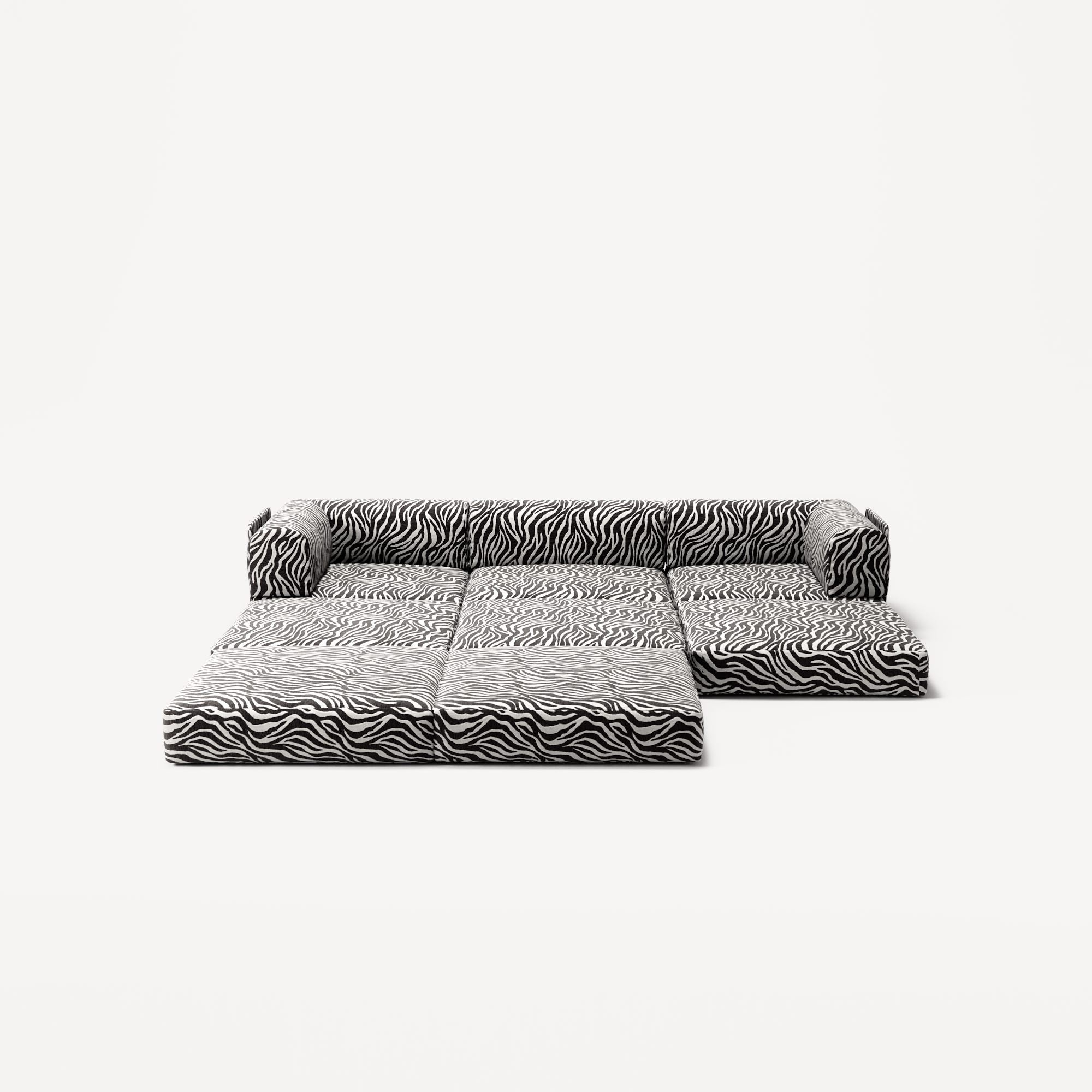 LUNA - 3 Seater with chaise lounge - Left - Chenille Jacquard Zebra Black White