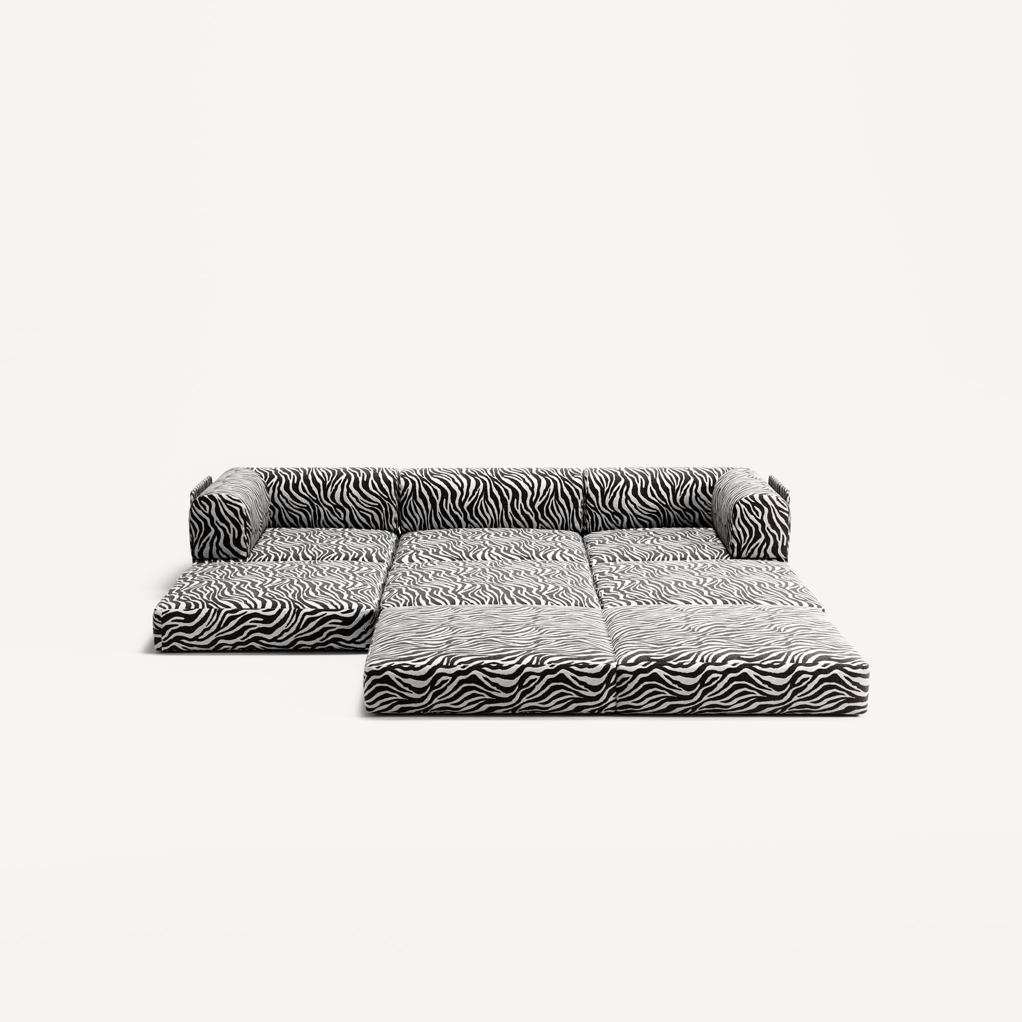 LUNA - 3 Seater with chaise lounge - Right - Chenille Jacquard Zebra Black White