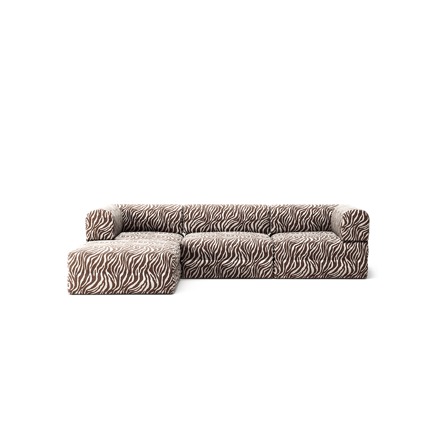 LUNA - 3 Seater with chaise lounge - Left - Chenille Jacquard Zebra Brown White