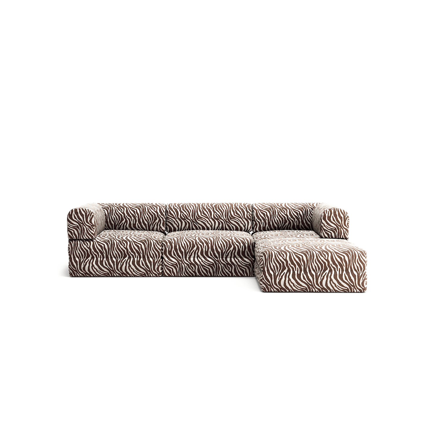 LUNA - 3 Seater with chaise lounge - Right - Chenille Jacquard Zebra Brown White