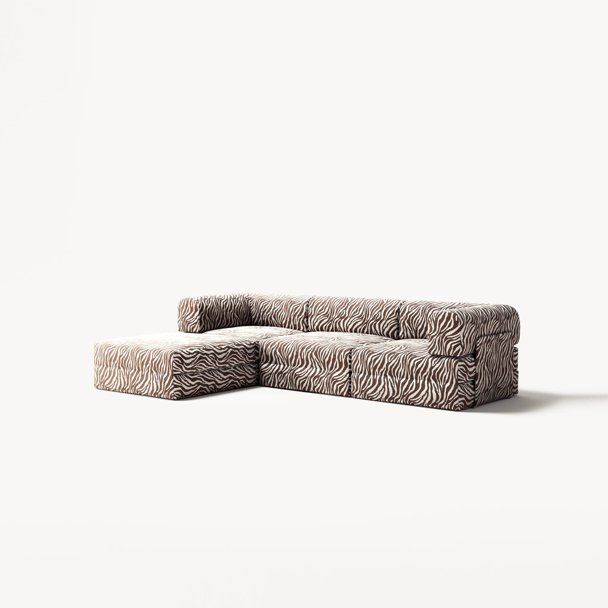 LUNA - 3 Seater with chaise lounge - Left - Chenille Jacquard Zebra Brown White